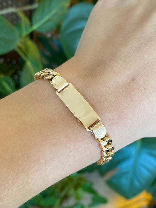 Vintage Solid 18k Rose Gold ID Curb Chain Bracelet - 6.25 inches