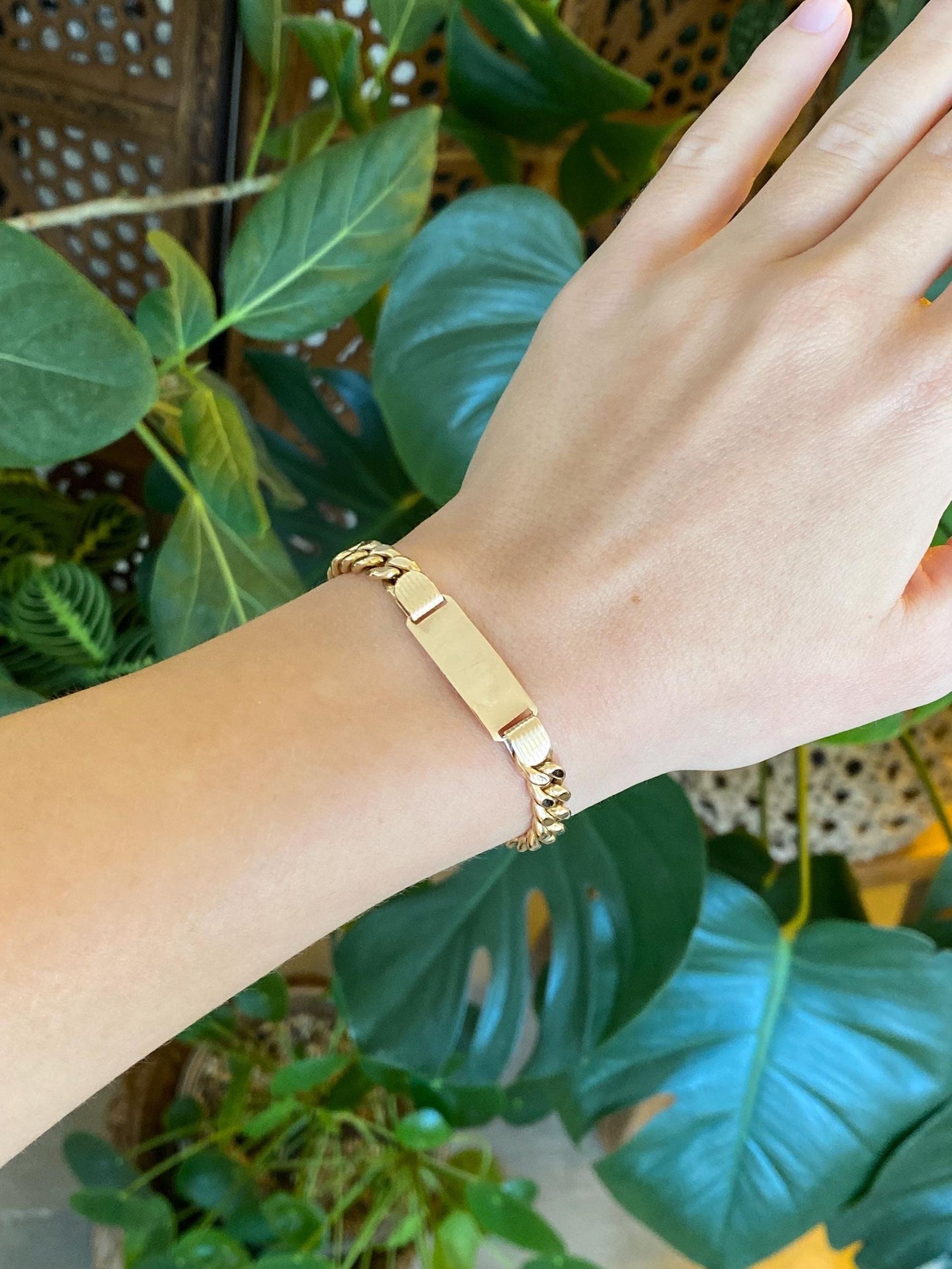 Vintage Solid 18k Rose Gold ID Curb Chain Bracelet - 6.25 inches