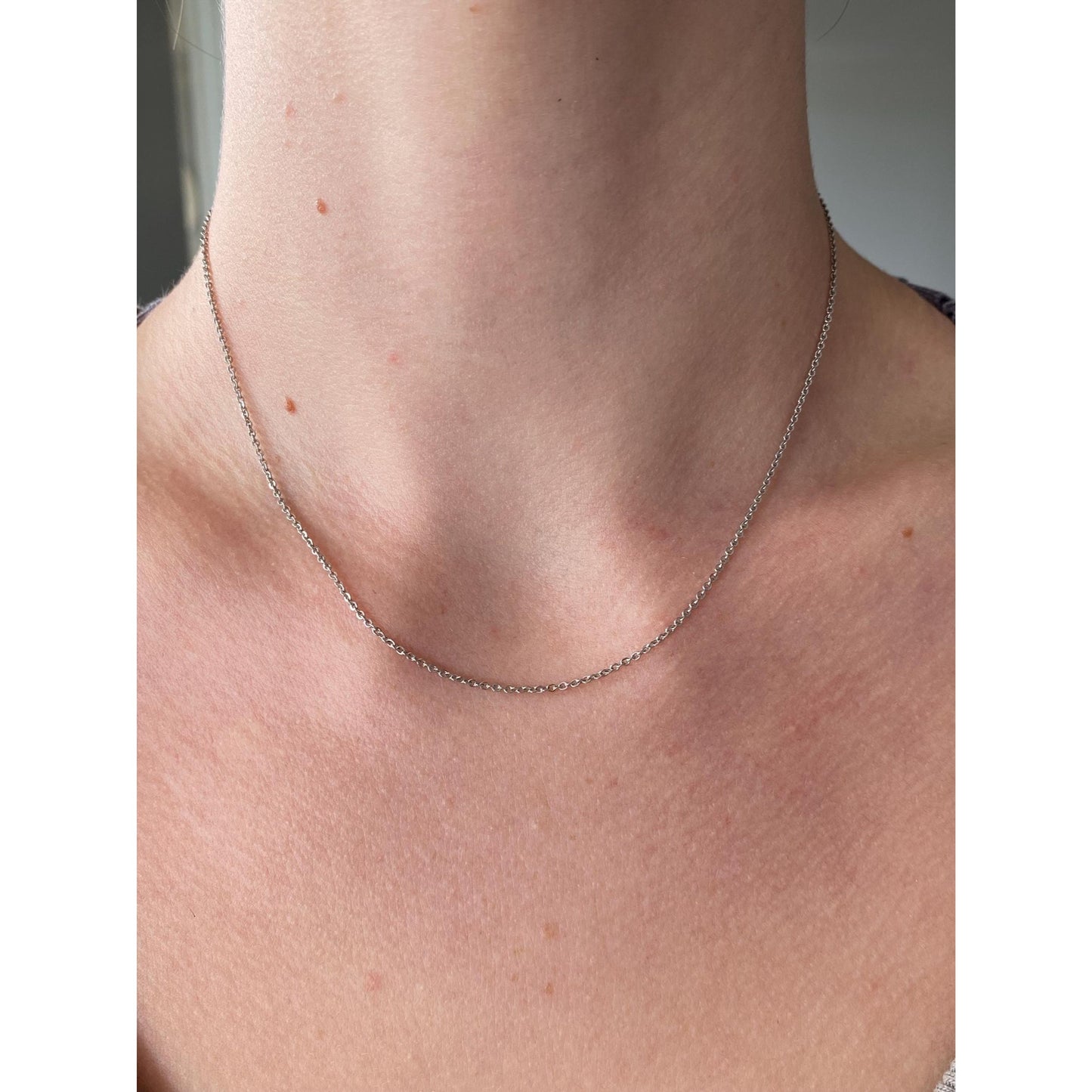 Vintage Solid 14k White Gold Tight Cable Chain Necklace - 15.75 inches