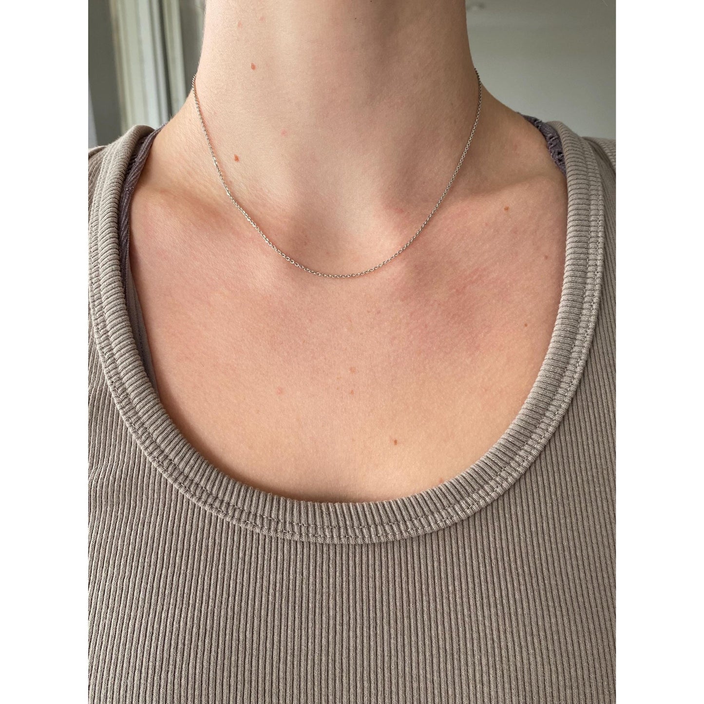 Vintage Solid 14k White Gold Tight Cable Chain Necklace - 15.75 inches