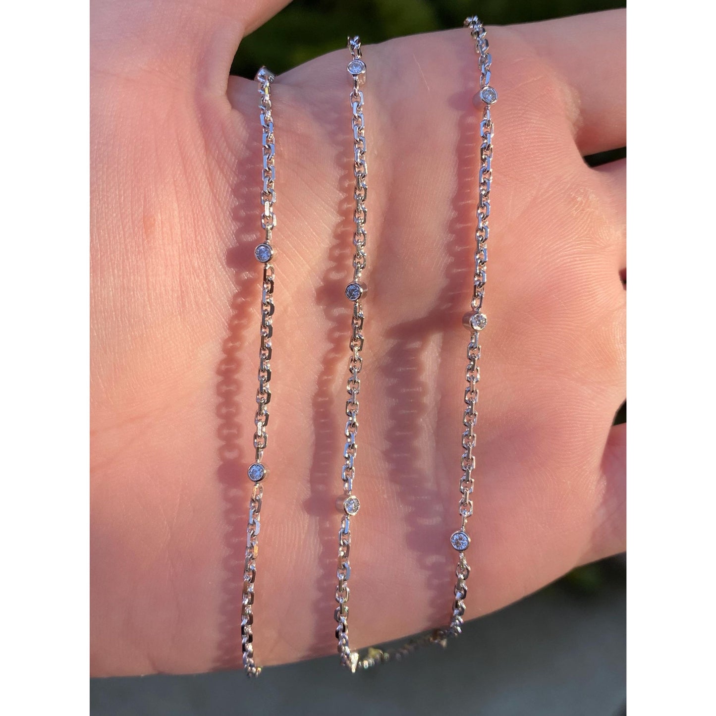 Vintage Solid 14k White Gold Long Diamond Biker Link Chain Necklace - 34.75 inches