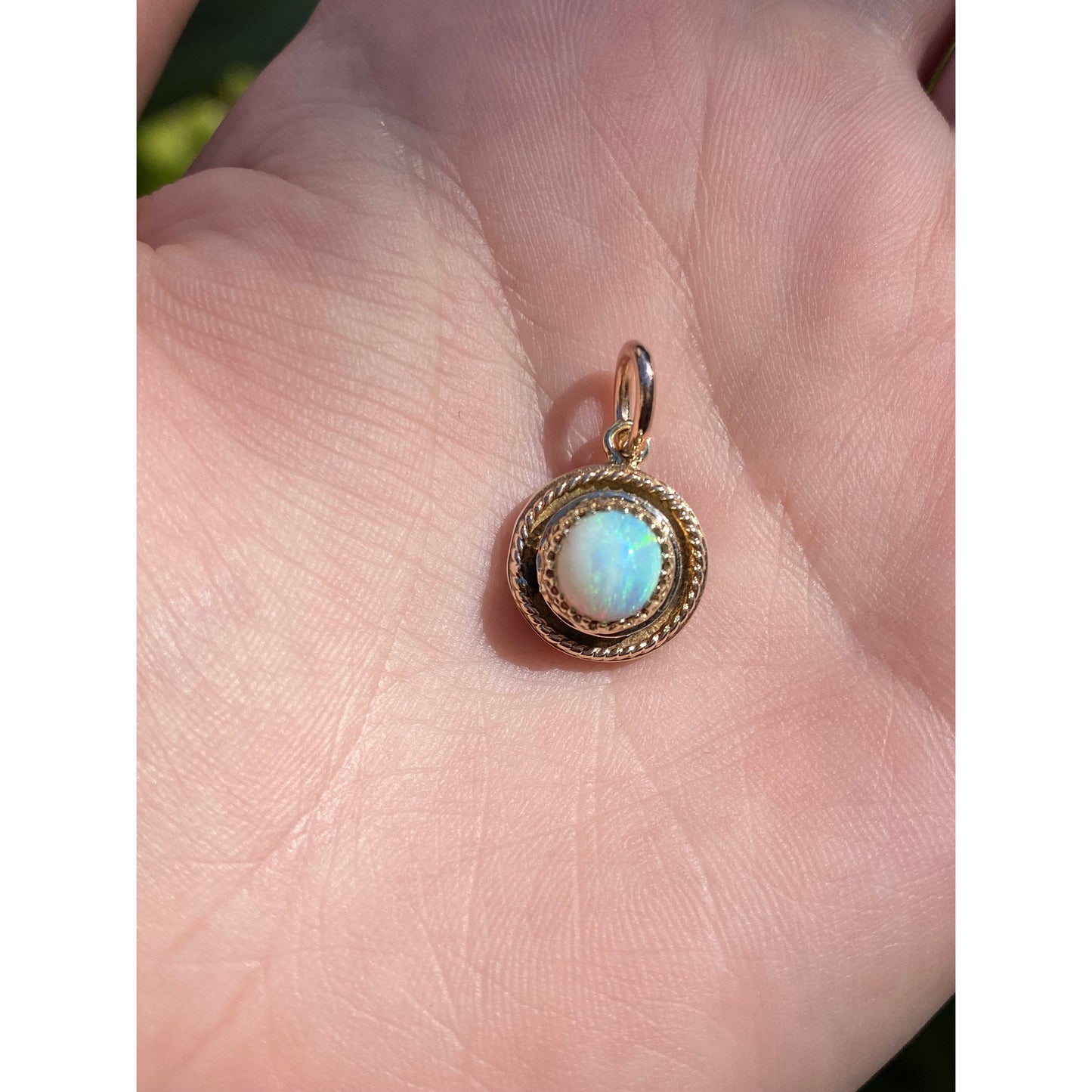 Solid 14k Yellow Gold Opal Charm