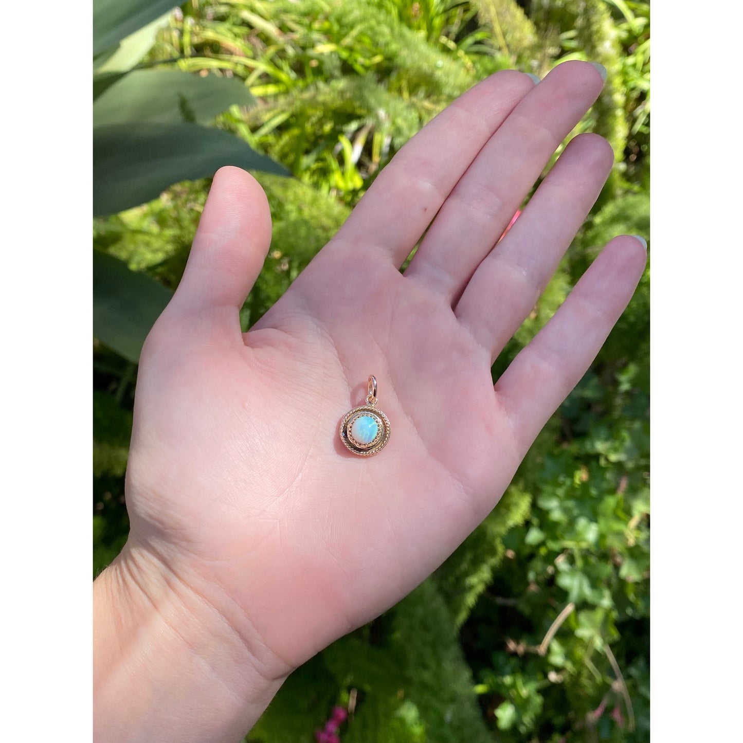 Solid 14k Yellow Gold Opal Charm