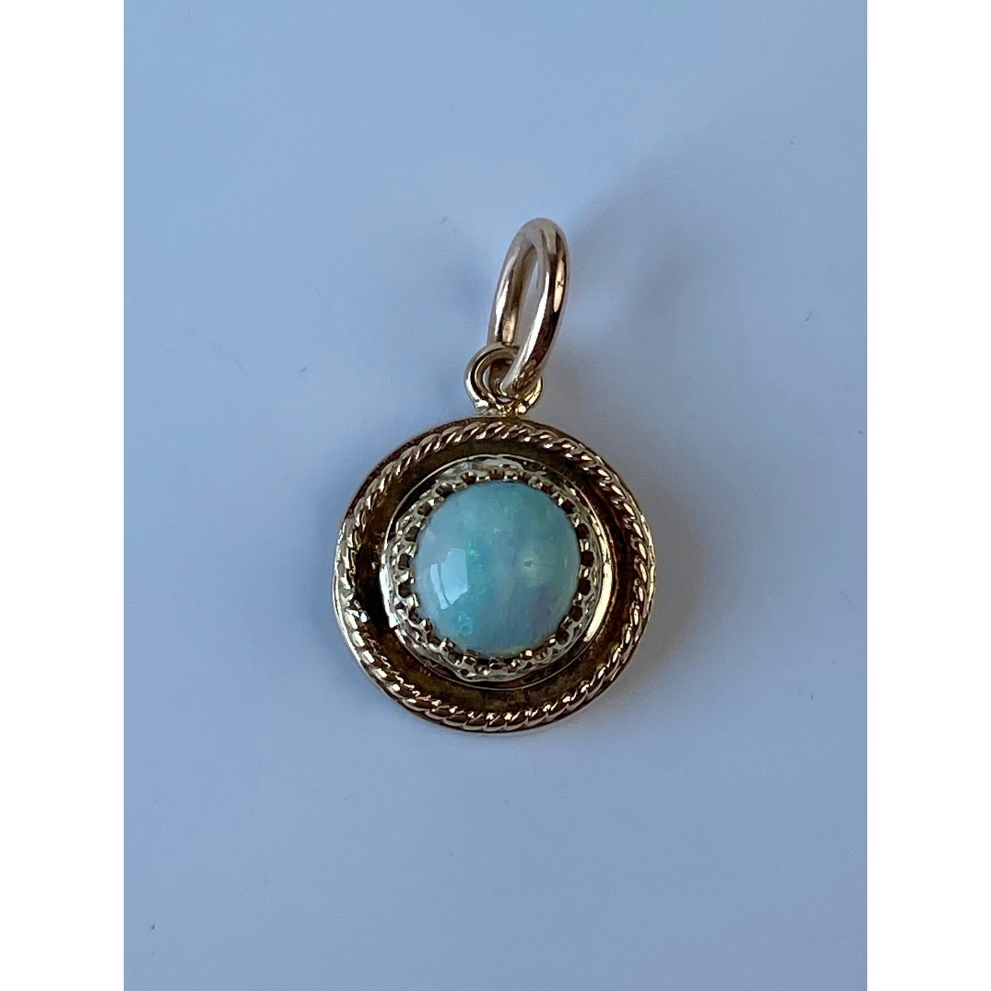 Solid 14k Yellow Gold Opal Charm