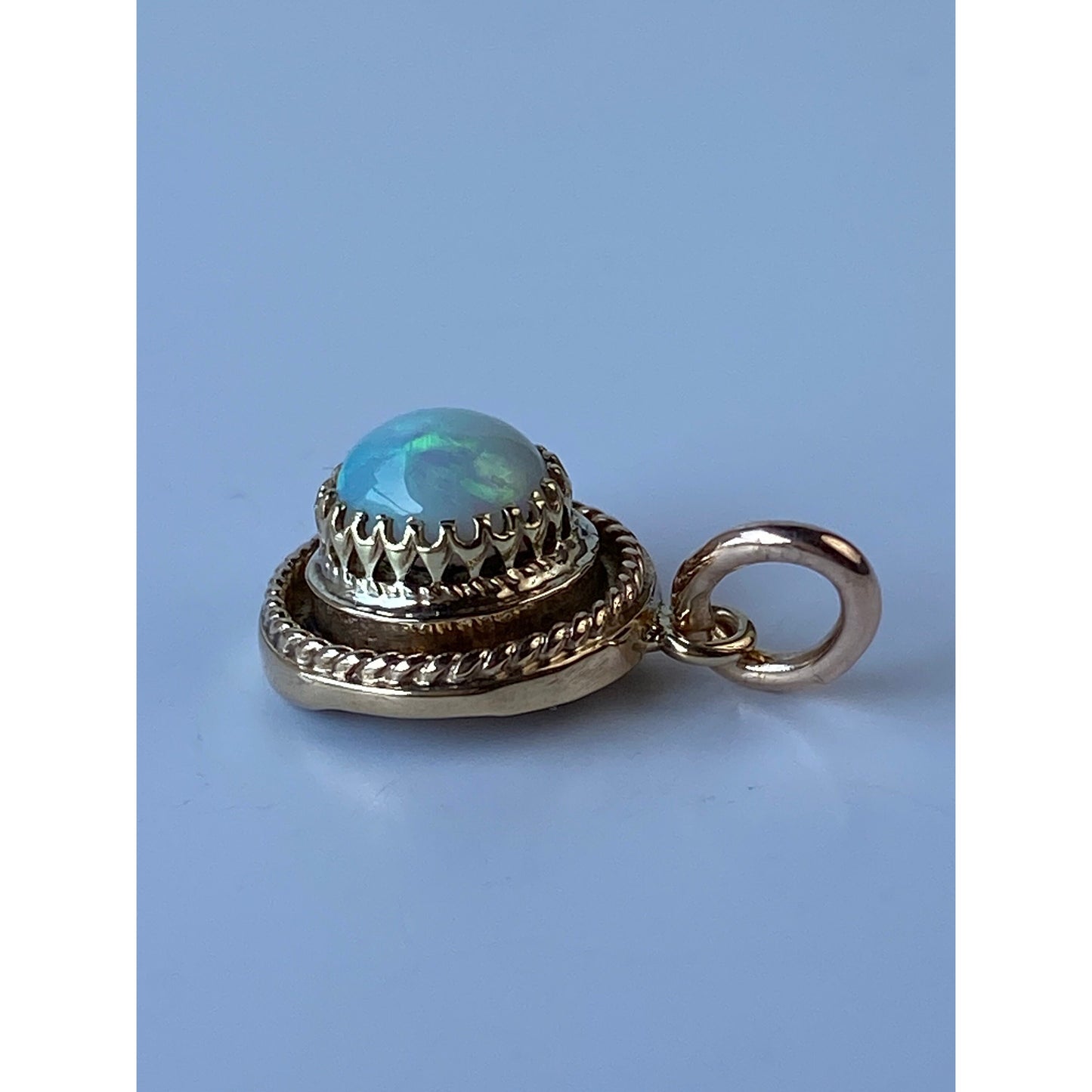 Solid 14k Yellow Gold Opal Charm