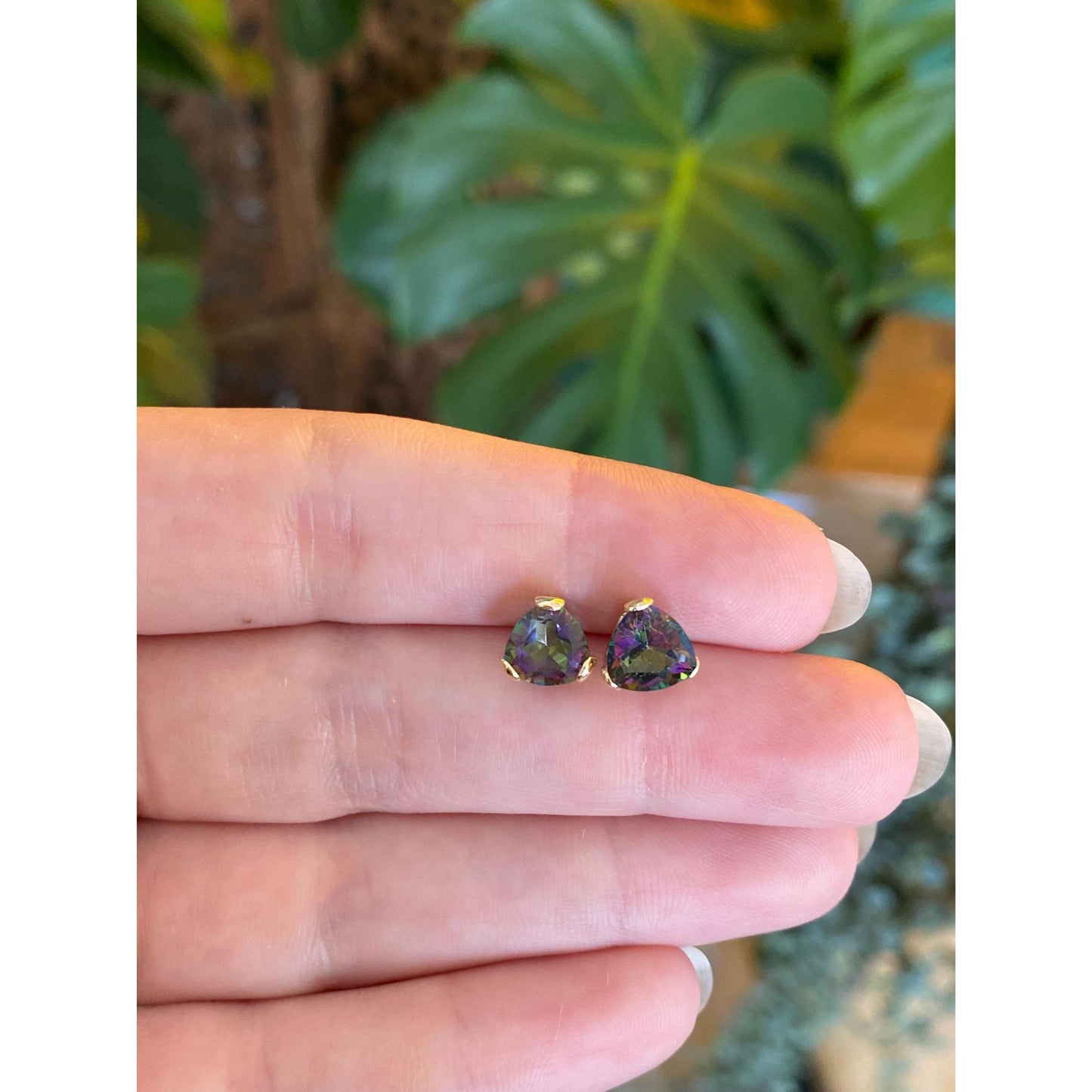 Vintage Solid 14k Yellow Gold Mystic Topaz Stud Earrings