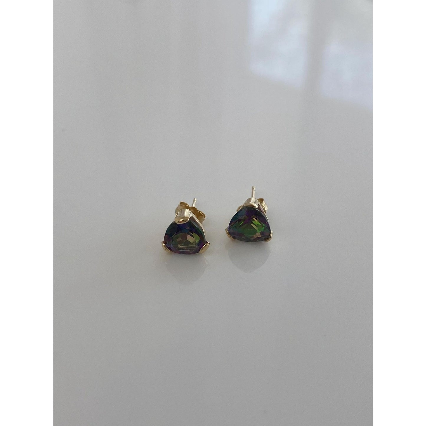Vintage Solid 14k Yellow Gold Mystic Topaz Stud Earrings