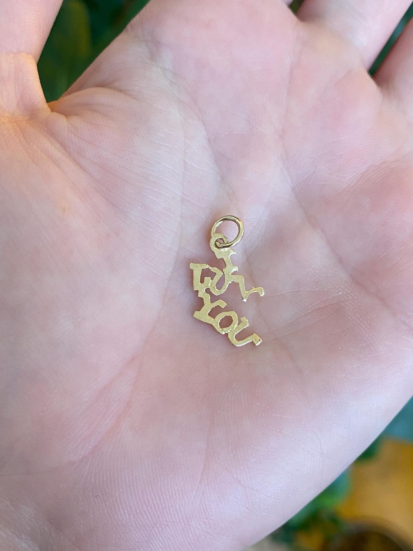 Solid 14k Yellow Gold Diamond Cut 'I Luv You' Charm