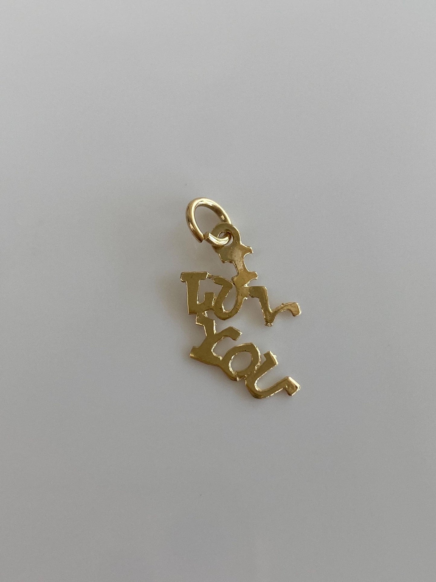 Solid 14k Yellow Gold Diamond Cut 'I Luv You' Charm
