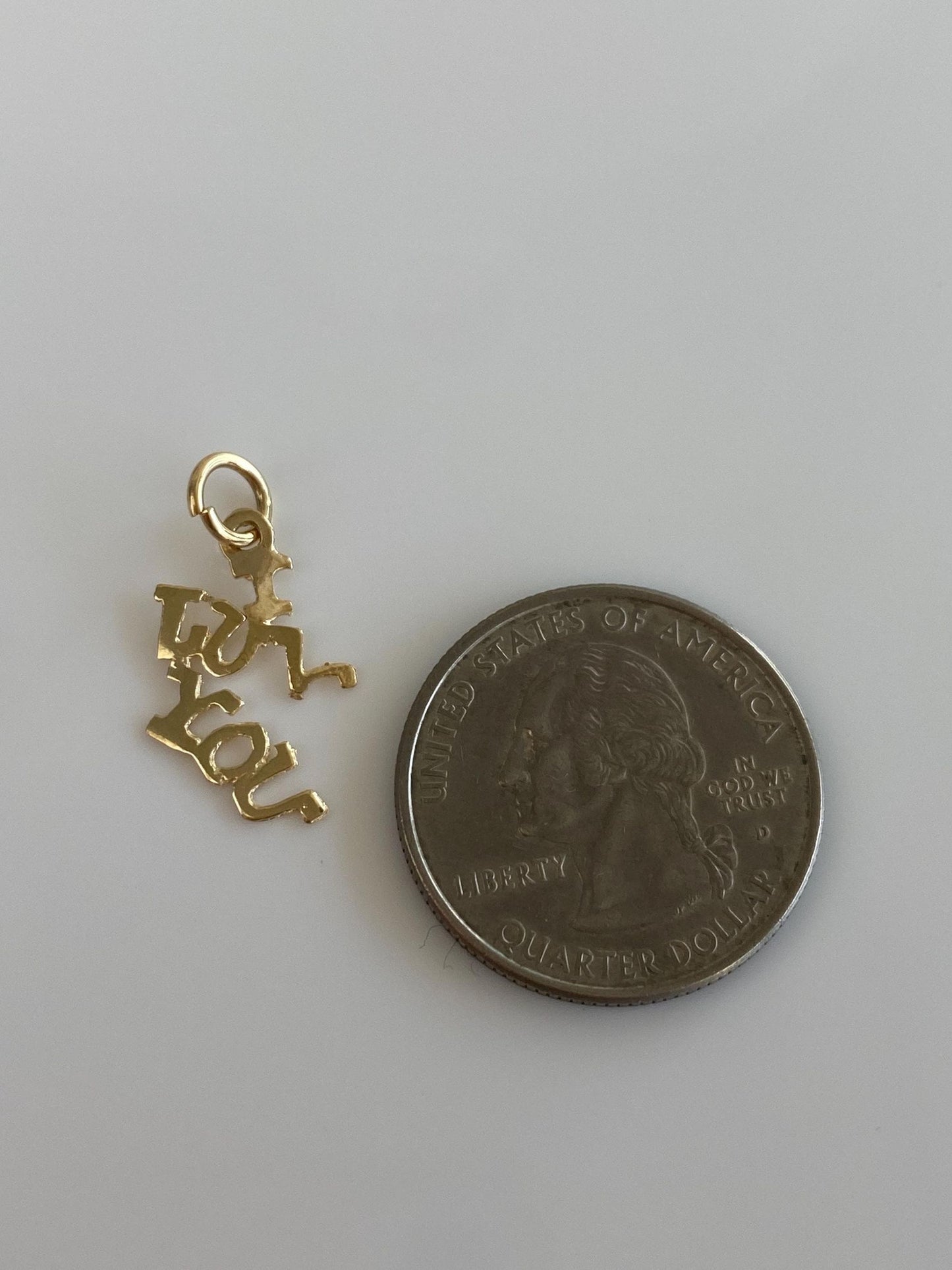 Solid 14k Yellow Gold Diamond Cut 'I Luv You' Charm