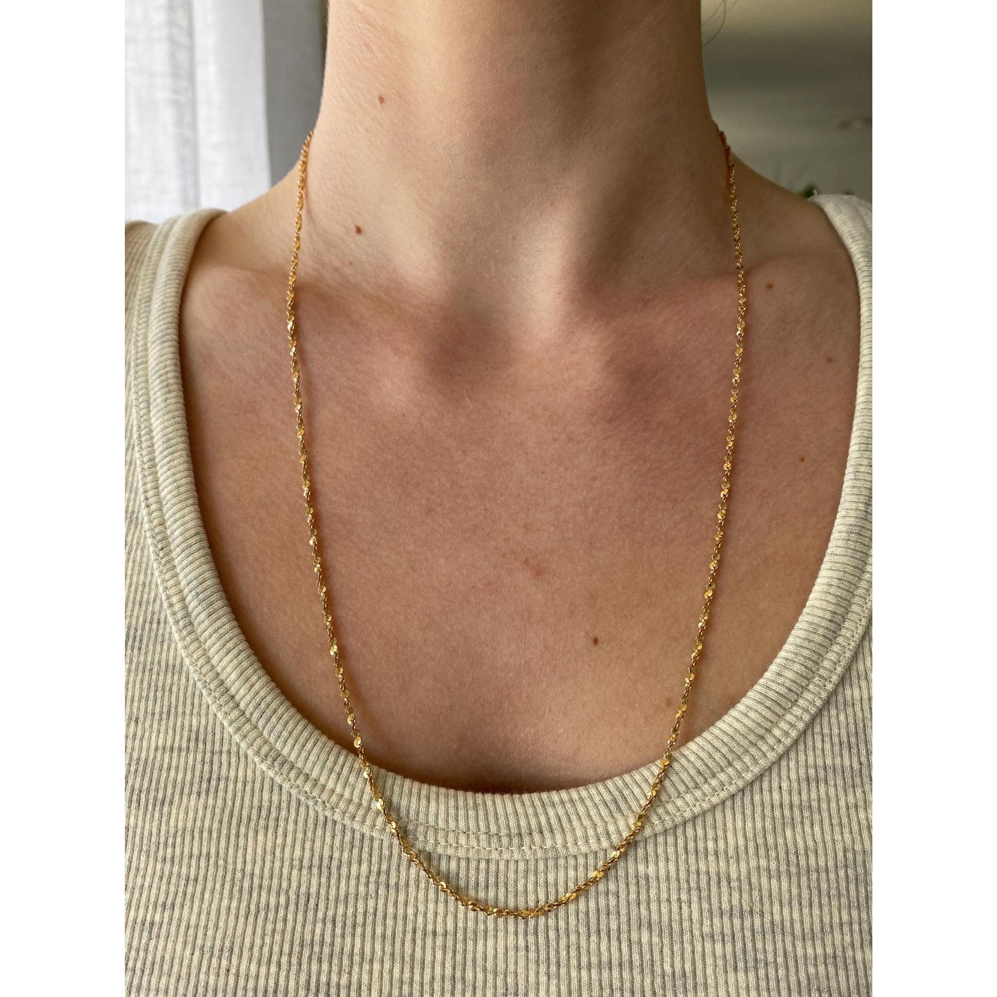 Vintage Solid 14k Yellow Gold Long Twist Chain Necklace - 24.25 inches