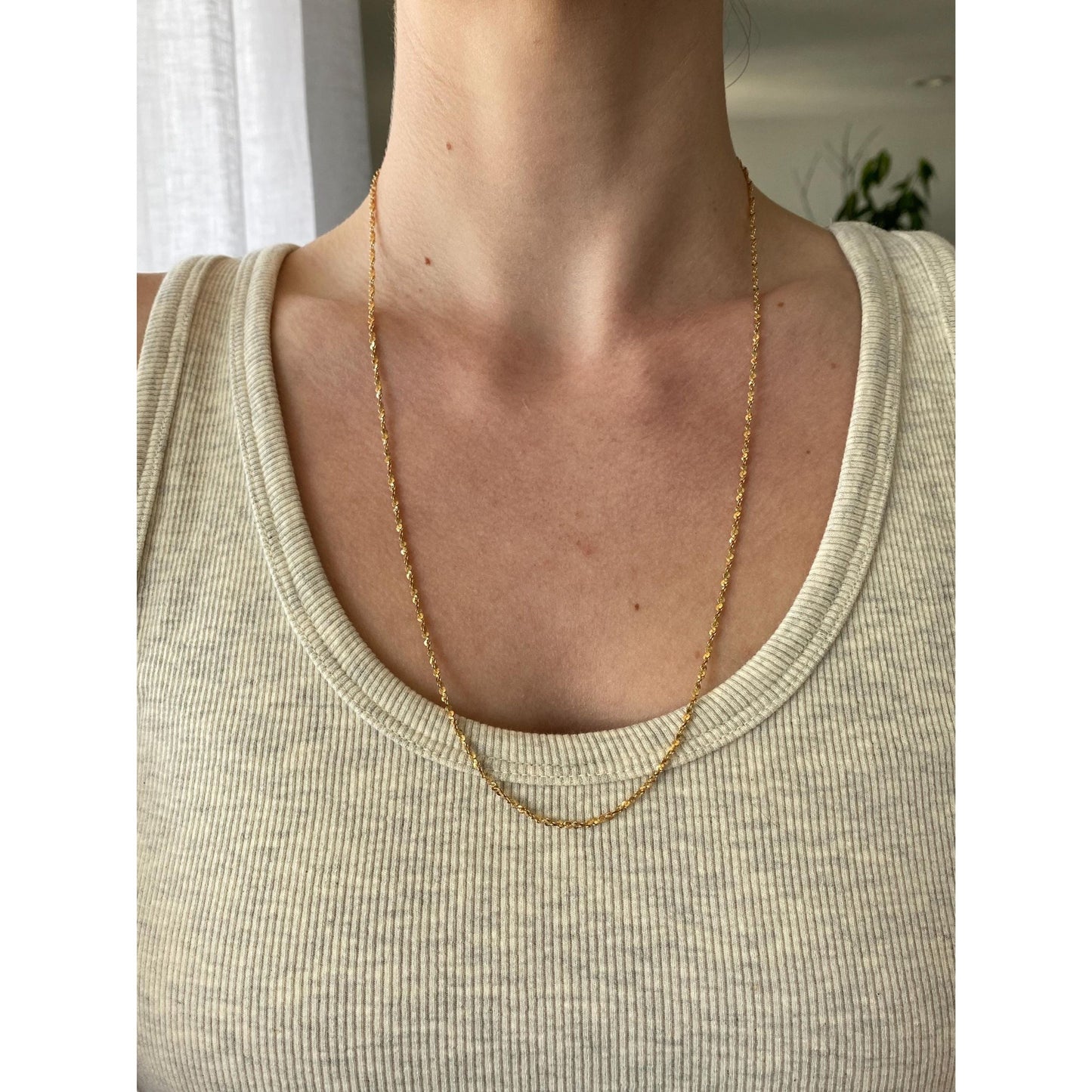 Vintage Solid 14k Yellow Gold Long Twist Chain Necklace - 24.25 inches