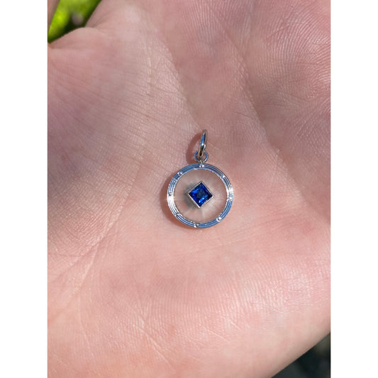 Vintage Solid Platinum Blue Spinel Camphor Glass Charm
