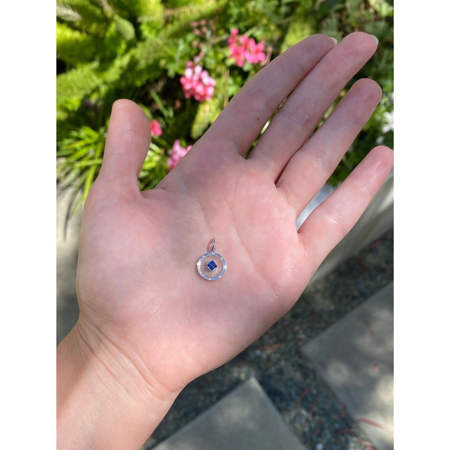 Vintage Solid Platinum Blue Spinel Camphor Glass Charm