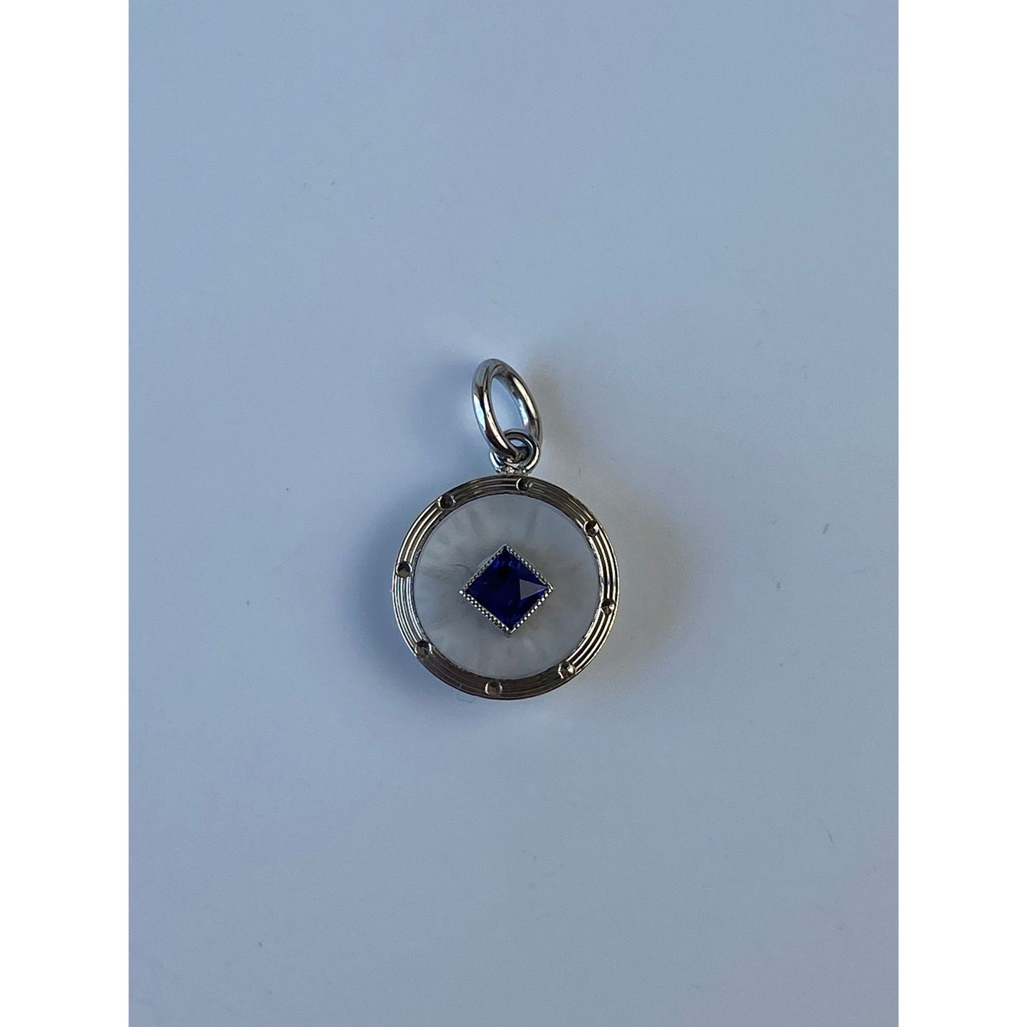 Vintage Solid Platinum Blue Spinel Camphor Glass Charm