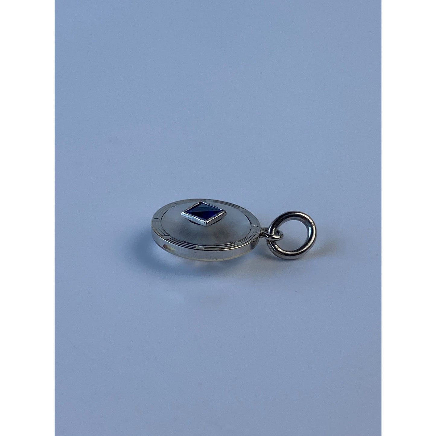 Vintage Solid Platinum Blue Spinel Camphor Glass Charm