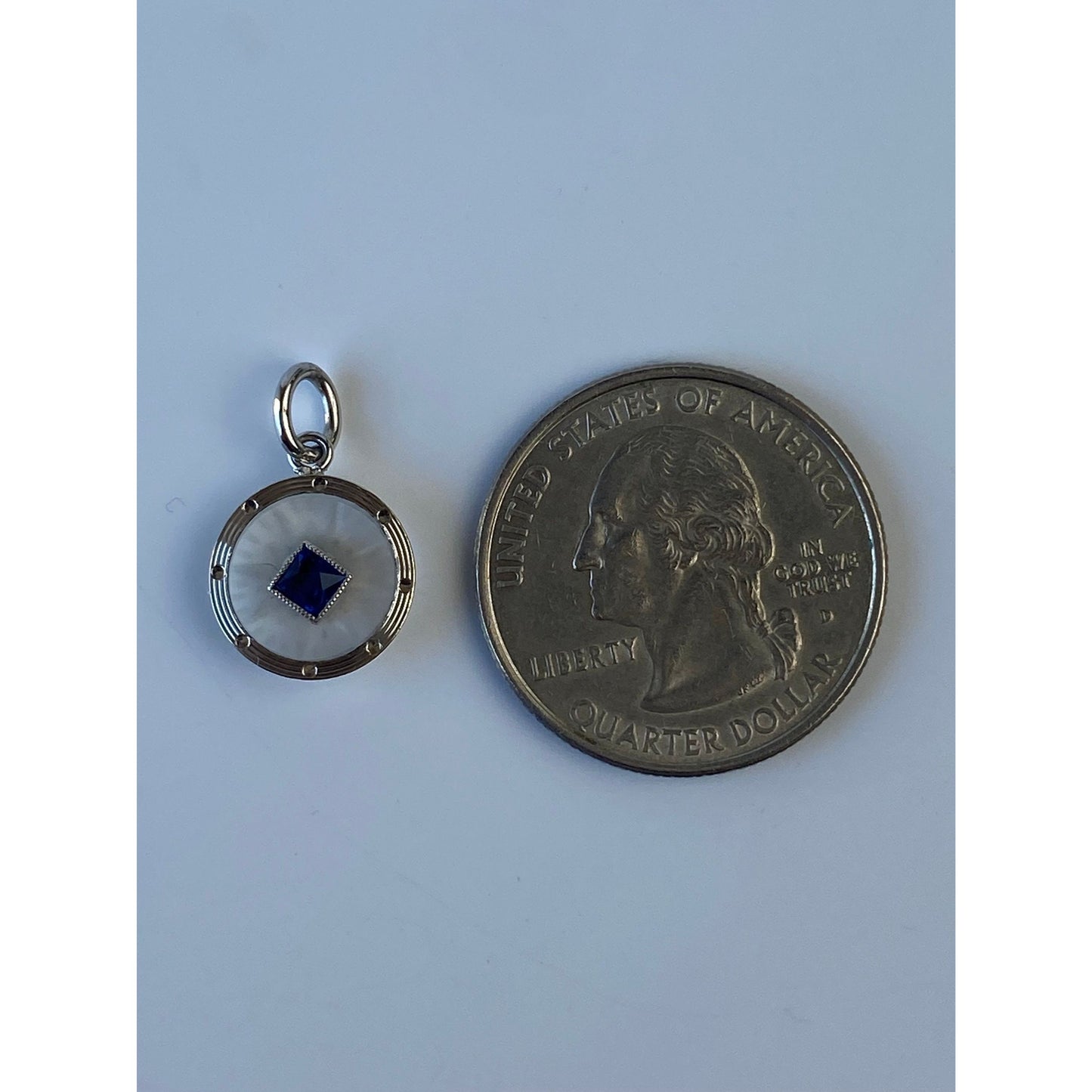 Vintage Solid Platinum Blue Spinel Camphor Glass Charm