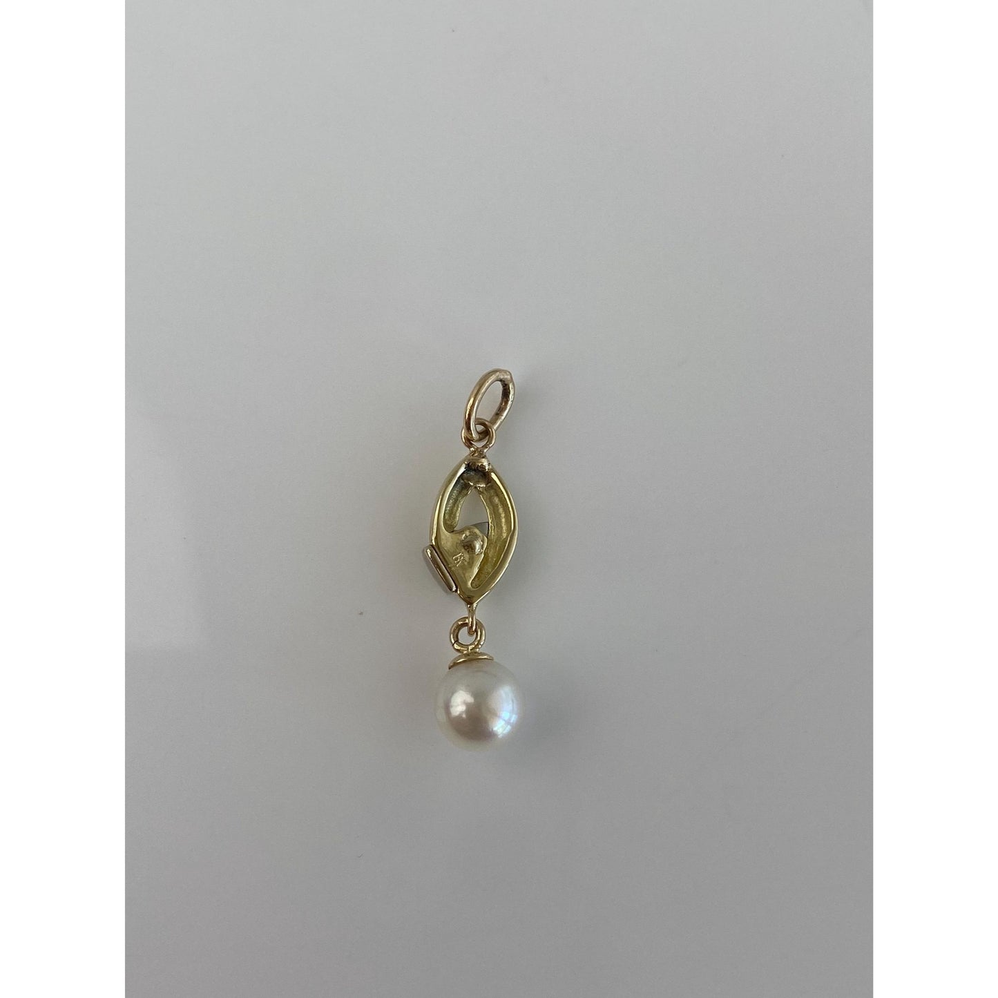 Vintage Solid 14k Yellow Gold Diamond Pearl Dangle Charm