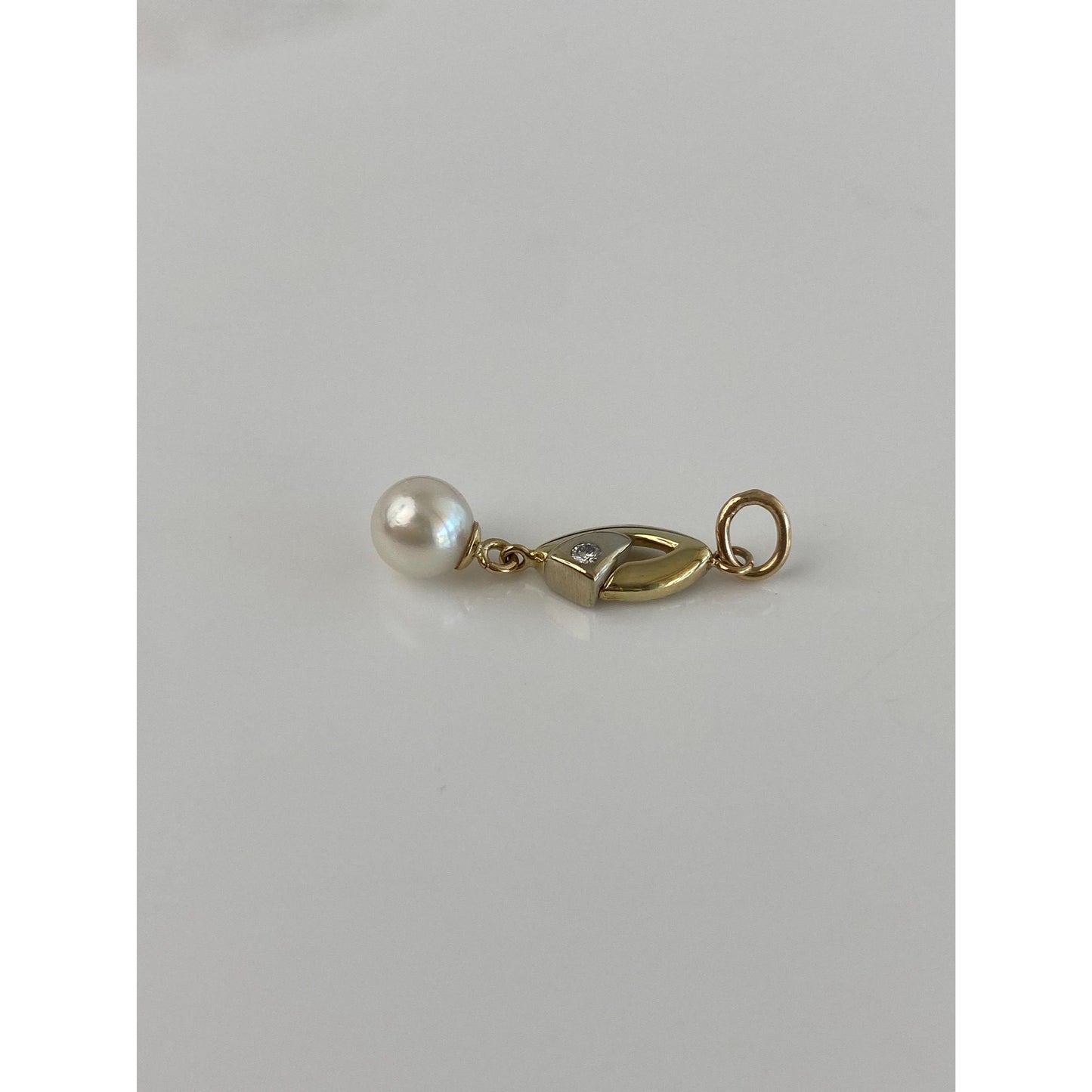 Vintage Solid 14k Yellow Gold Diamond Pearl Dangle Charm
