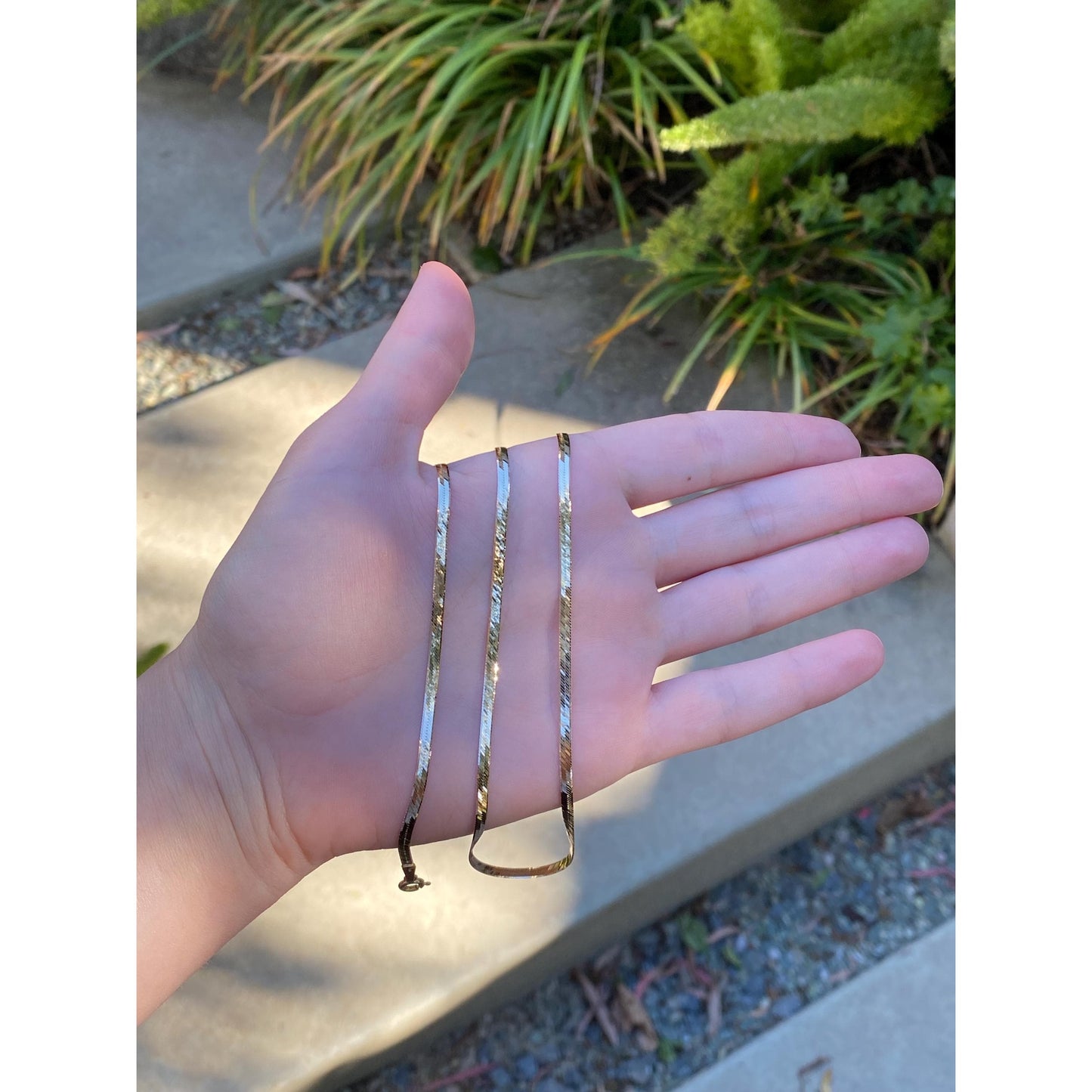 Vintage Solid 14k Yellow Gold Slim Herringbone Chain Necklace - 24 inches