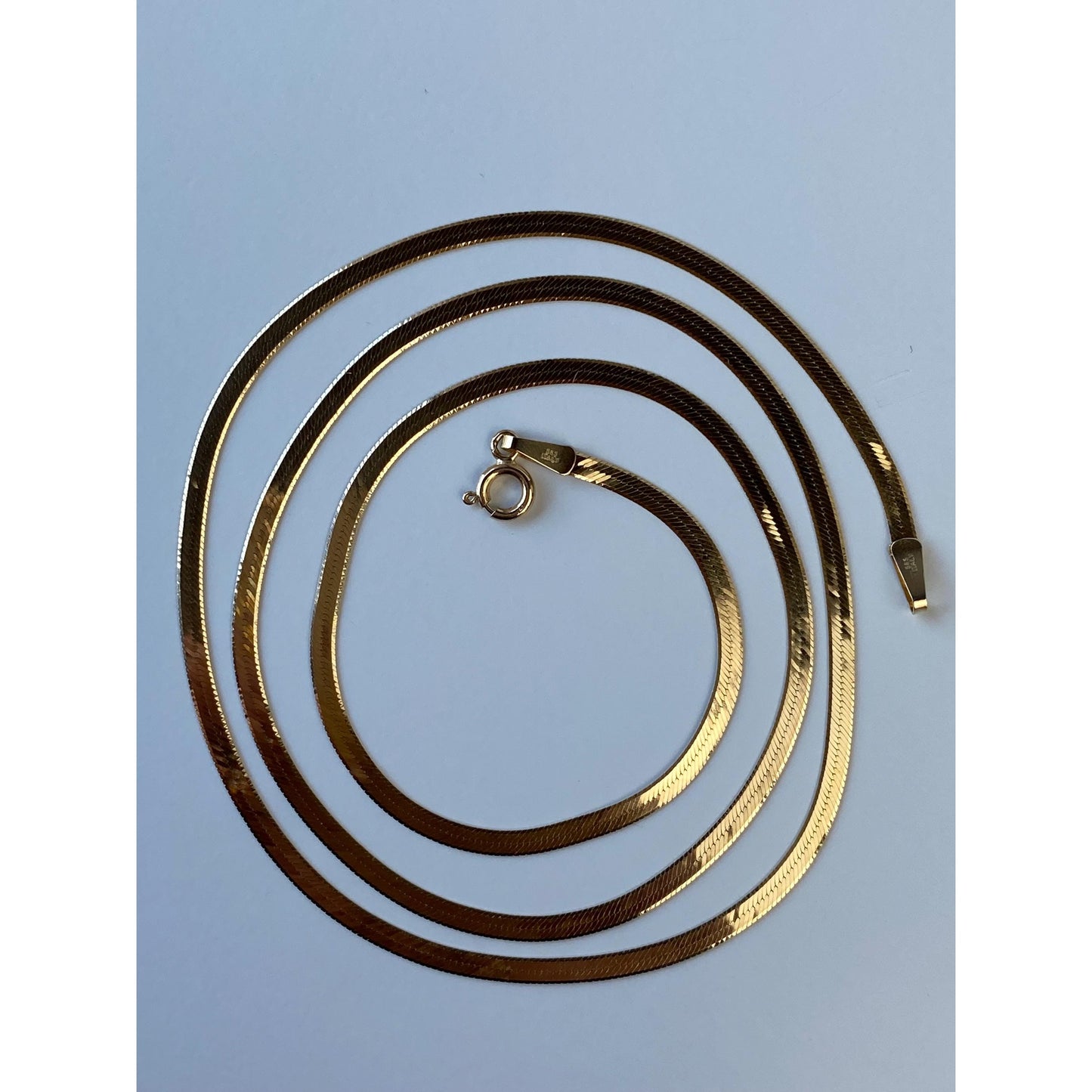 Vintage Solid 14k Yellow Gold Slim Herringbone Chain Necklace - 24 inches