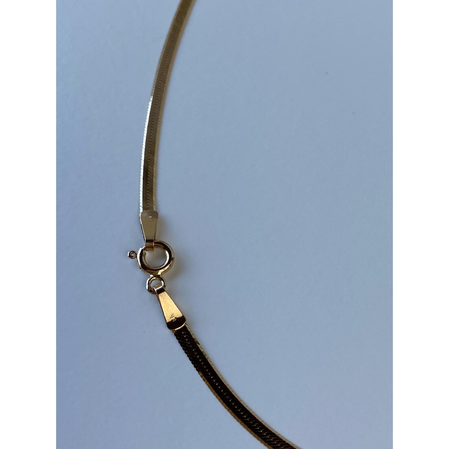 Vintage Solid 14k Yellow Gold Slim Herringbone Chain Necklace - 24 inches