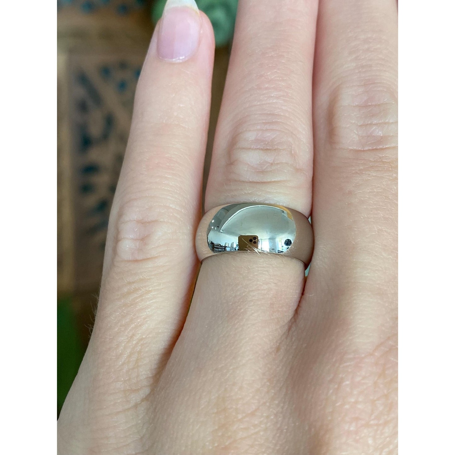 Vintage Solid 14k White Gold Wide Ring Band - Size 5