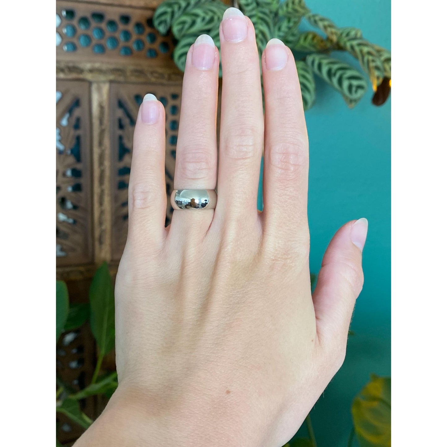 Vintage Solid 14k White Gold Wide Ring Band - Size 5