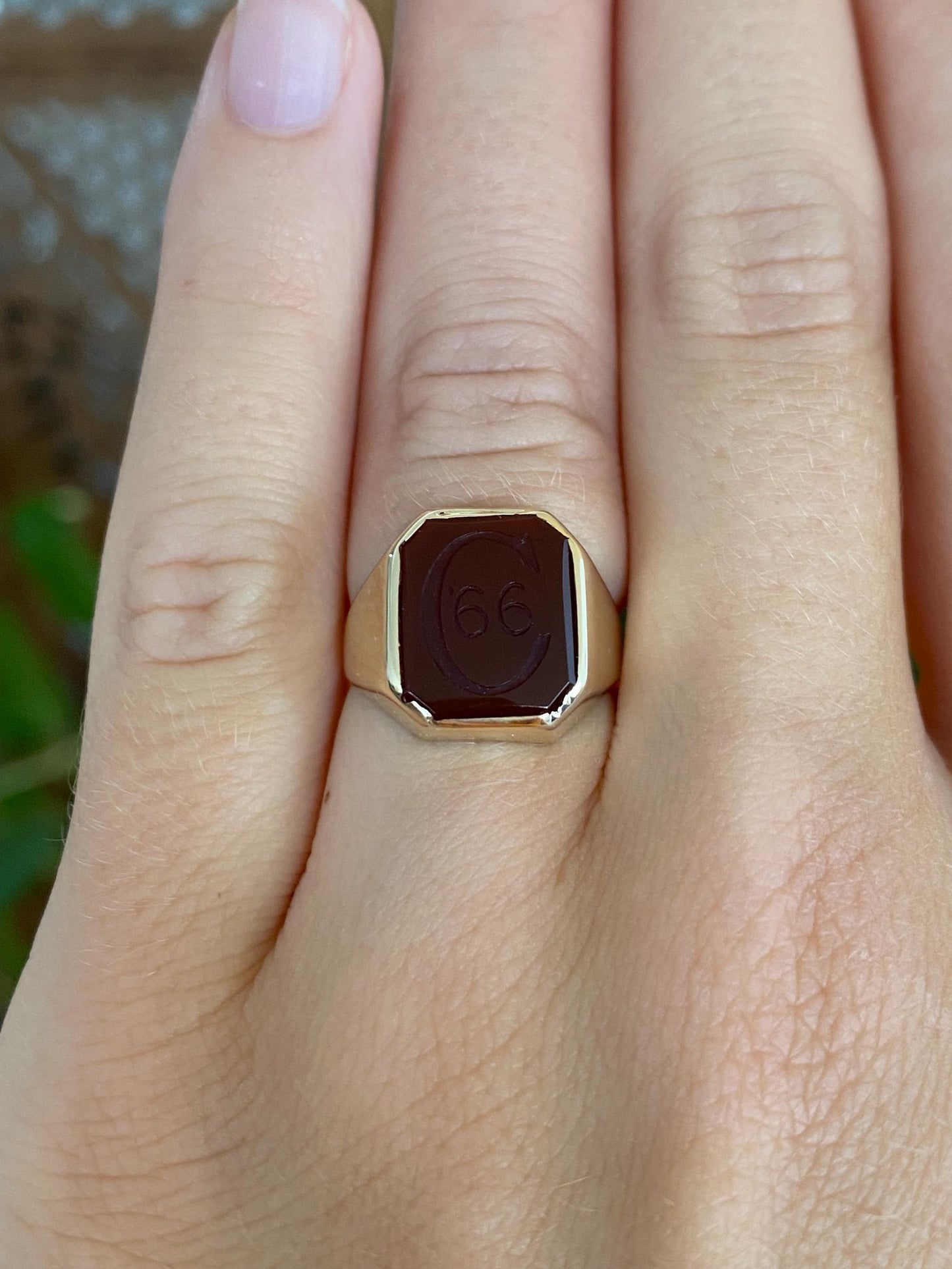 Vintage Solid 10k Yellow Gold Carnelian C '66 Signet Ring - Size 5
