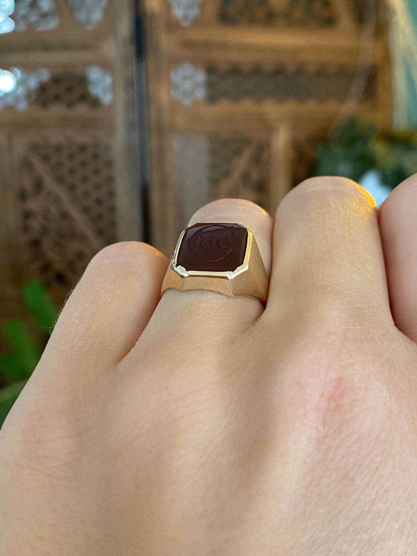 Vintage Solid 10k Yellow Gold Carnelian C '66 Signet Ring - Size 5