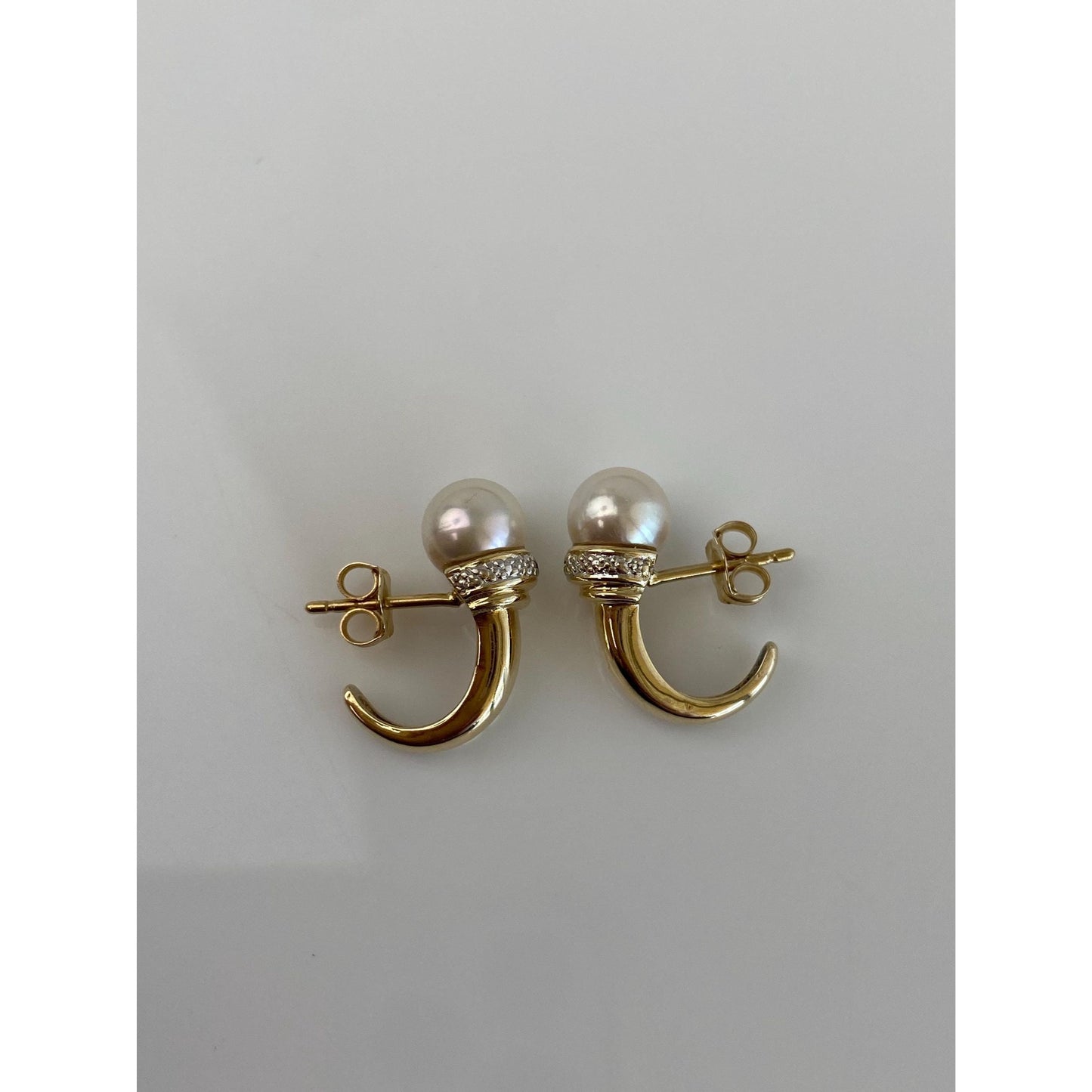 Vintage 14k Yellow Gold Diamond Pearl Talon Drop Earrings