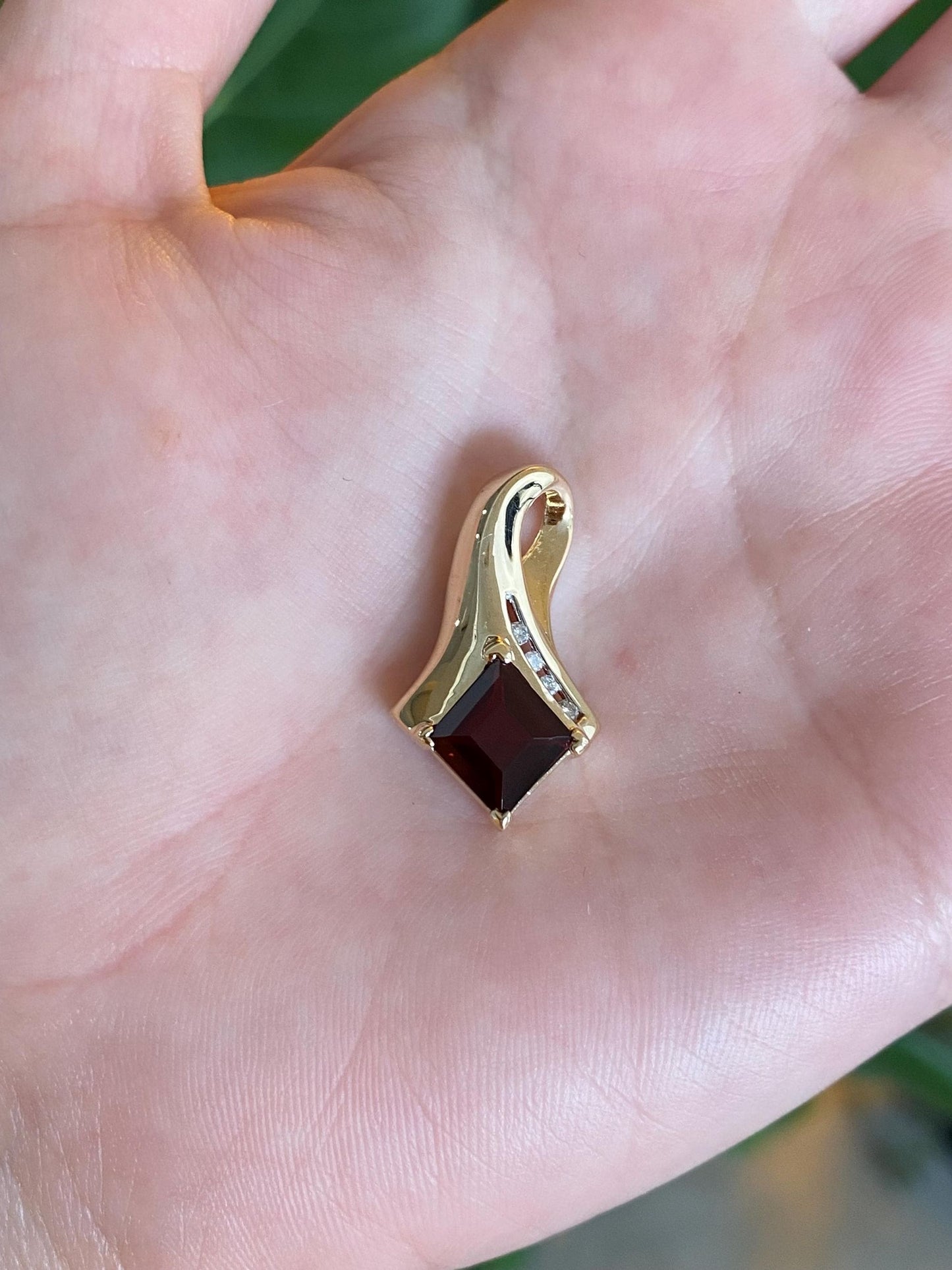 Vintage Solid 14k Yellow Gold Diamond Garnet Slide Charm