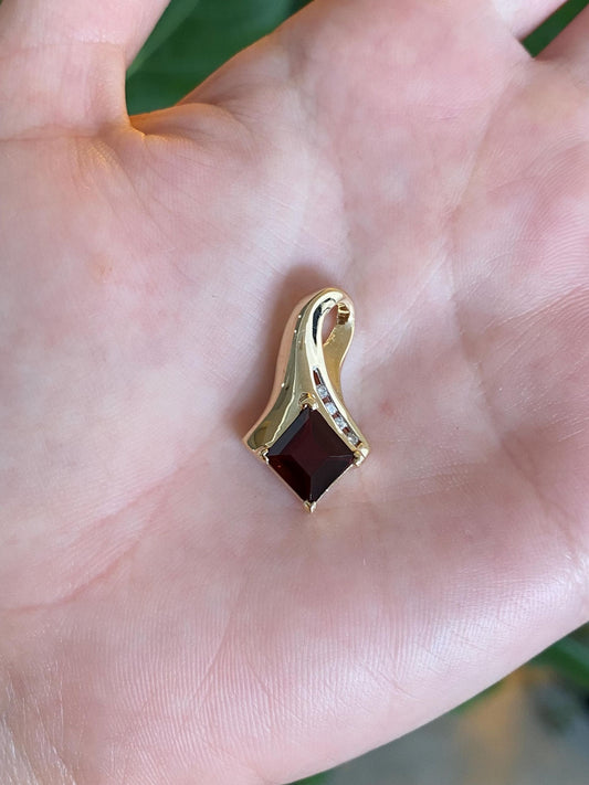 Vintage Solid 14k Yellow Gold Diamond Garnet Slide Charm