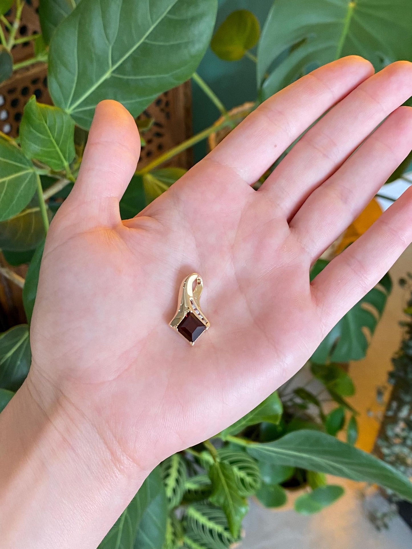 Vintage Solid 14k Yellow Gold Diamond Garnet Slide Charm