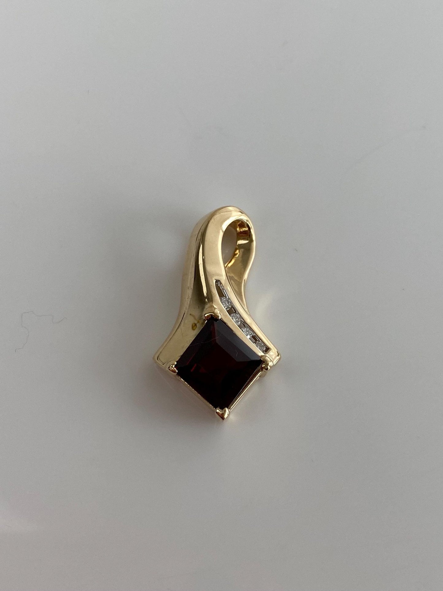 Vintage Solid 14k Yellow Gold Diamond Garnet Slide Charm