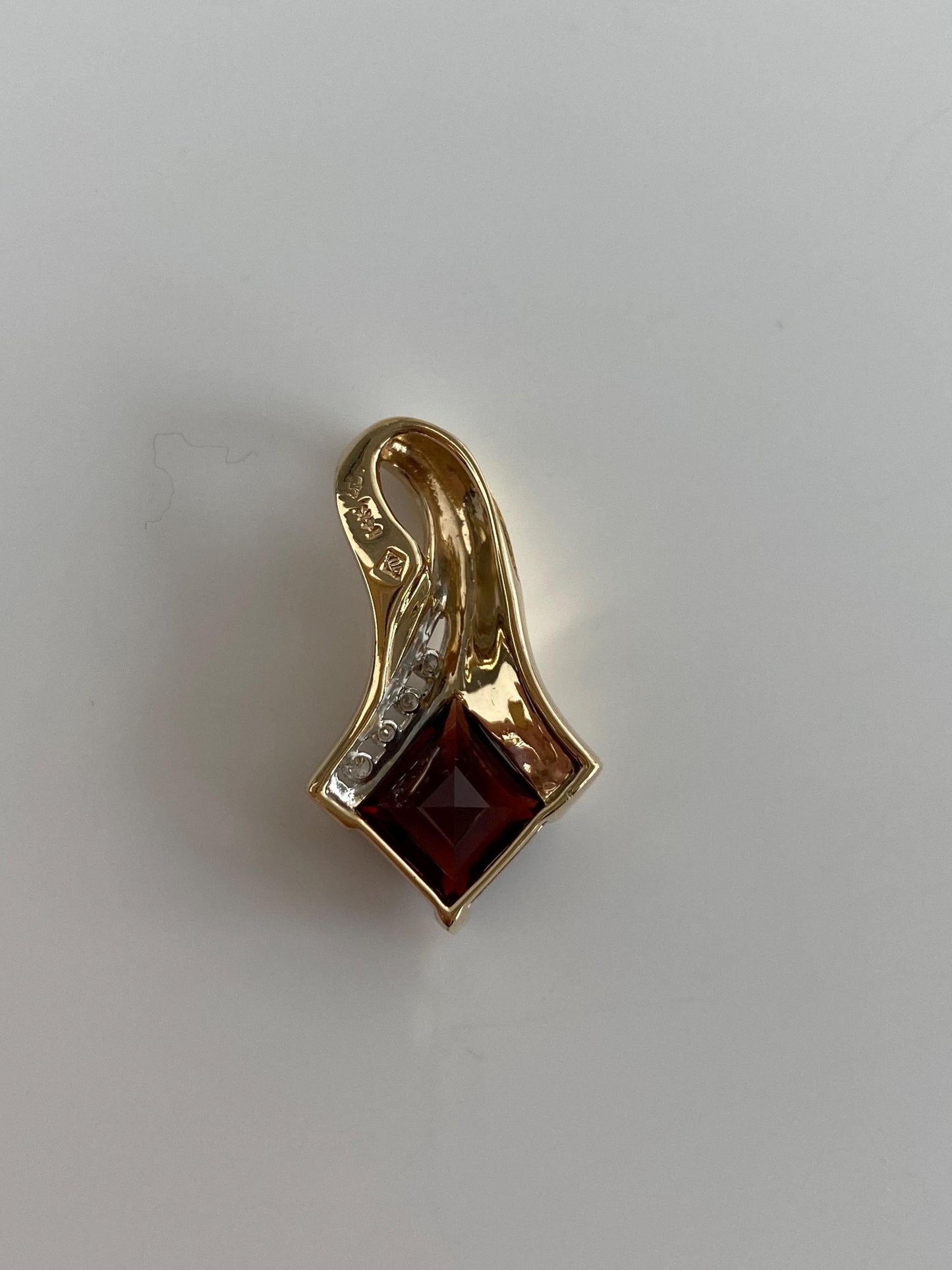 Vintage Solid 14k Yellow Gold Diamond Garnet Slide Charm