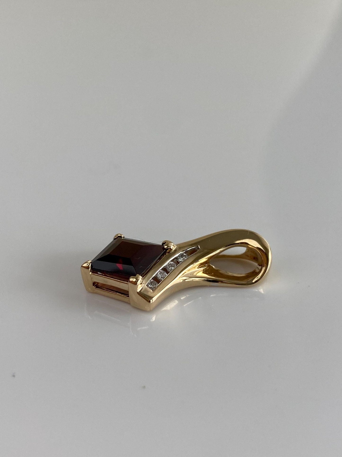 Vintage Solid 14k Yellow Gold Diamond Garnet Slide Charm