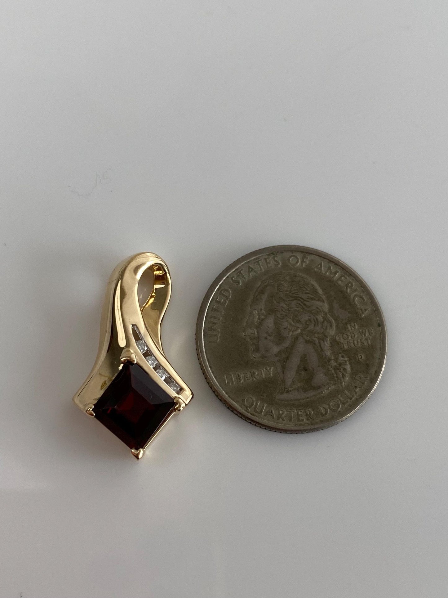 Vintage Solid 14k Yellow Gold Diamond Garnet Slide Charm