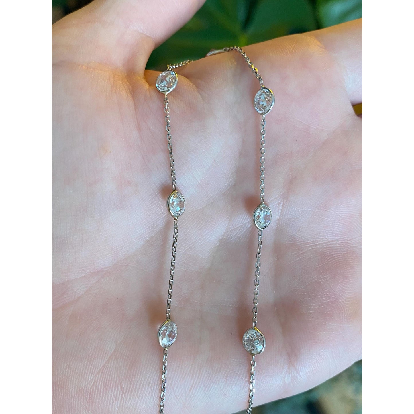 Vintage Solid 14k White Gold Cubic Zirconia Tight Biker Link Chain Necklace - 20.25 inches