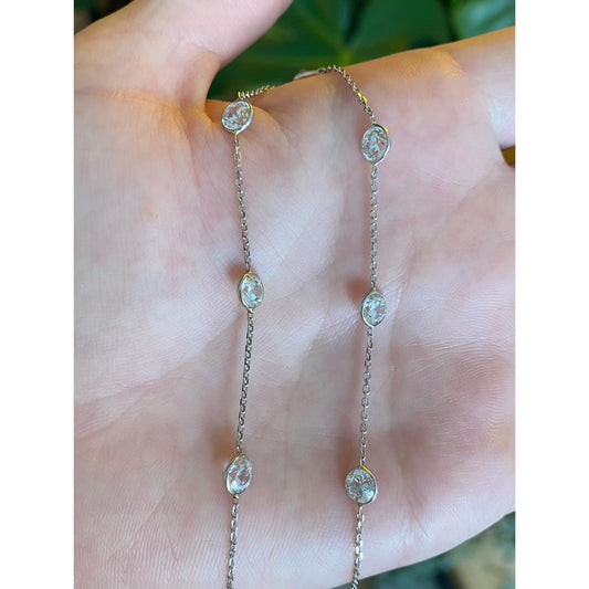 Vintage Solid 14k White Gold Cubic Zirconia Tight Biker Link Chain Necklace - 20.25 inches