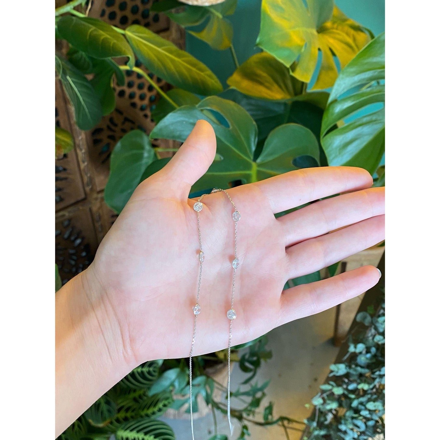 Vintage Solid 14k White Gold Cubic Zirconia Tight Biker Link Chain Necklace - 20.25 inches