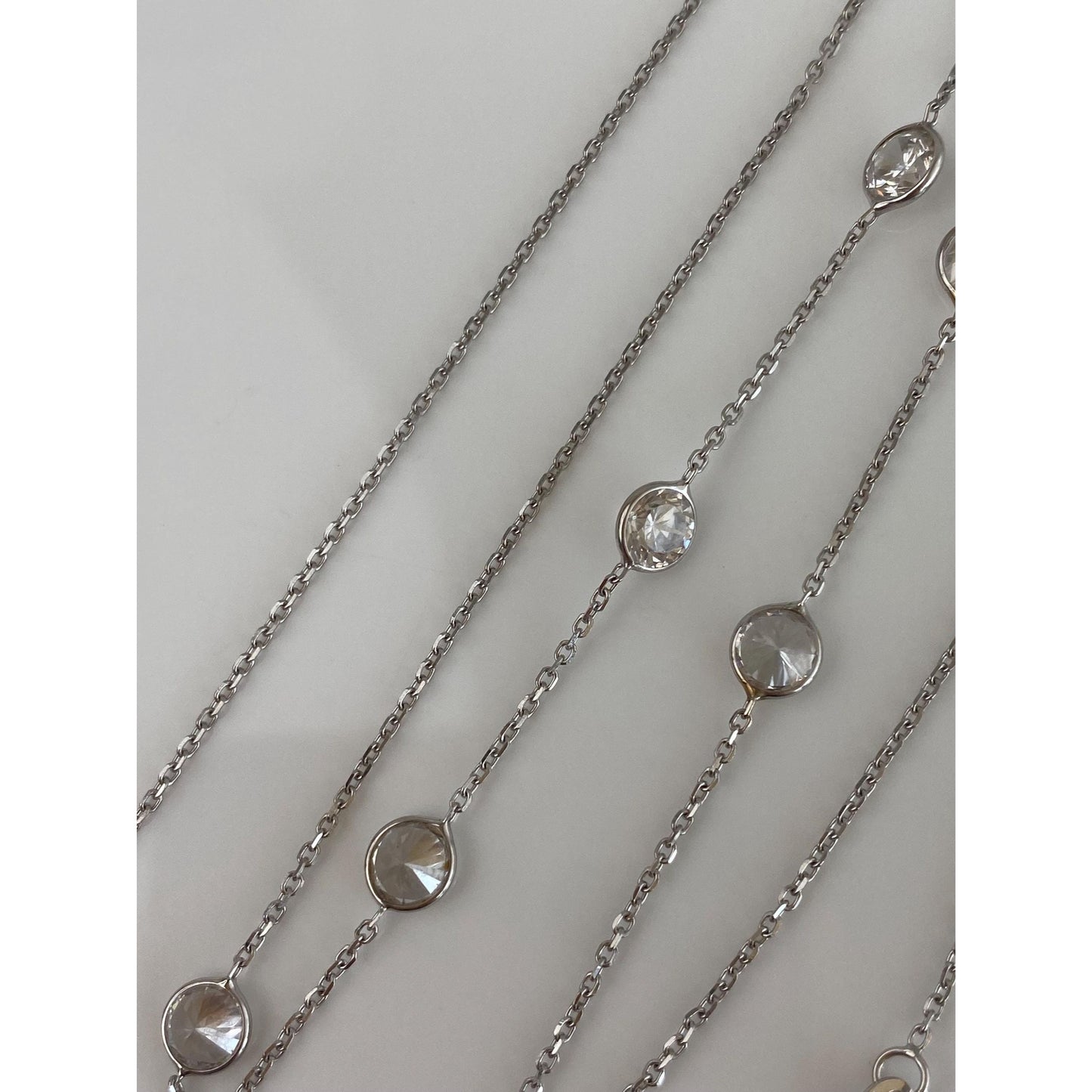 Vintage Solid 14k White Gold Cubic Zirconia Tight Biker Link Chain Necklace - 20.25 inches