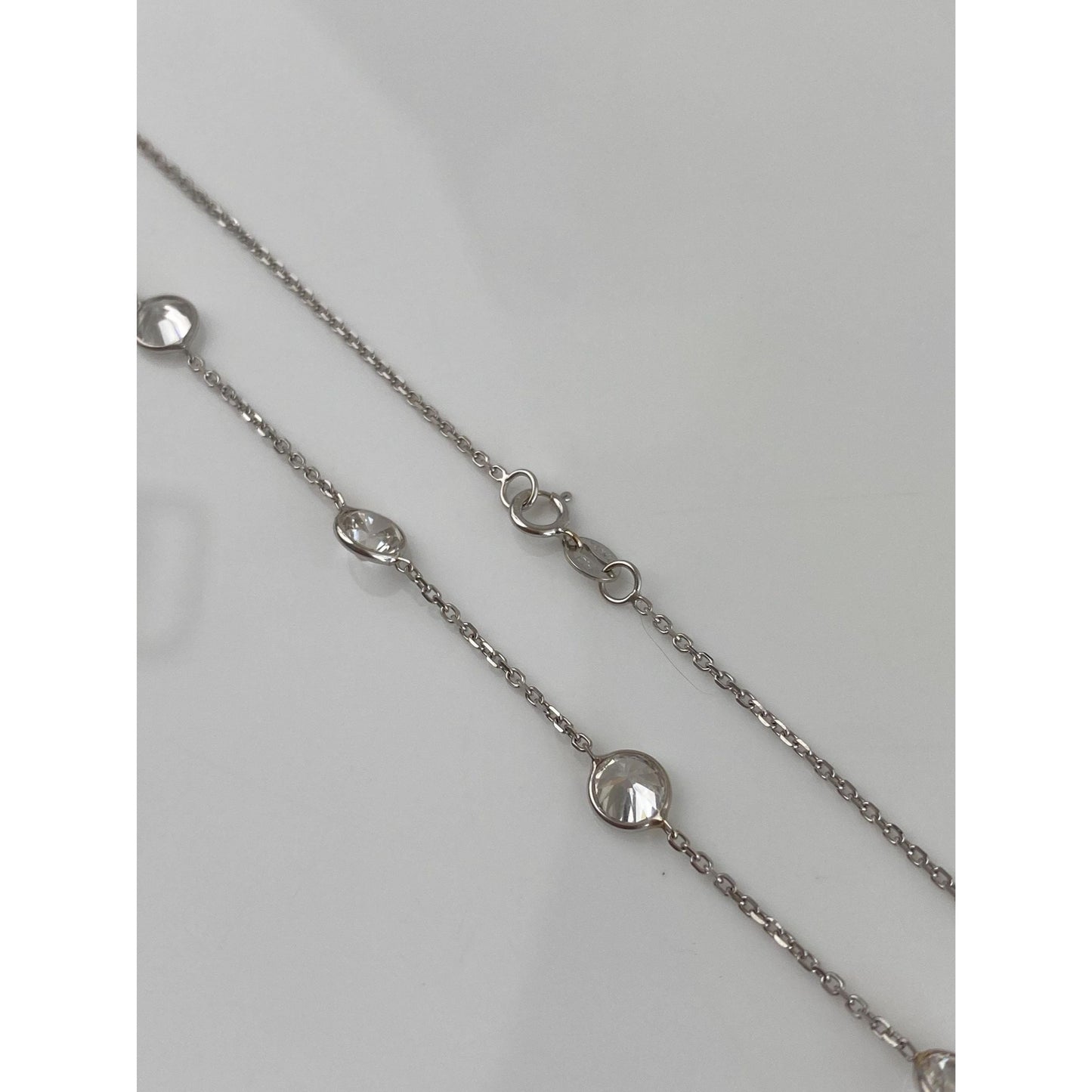 Vintage Solid 14k White Gold Cubic Zirconia Tight Biker Link Chain Necklace - 20.25 inches