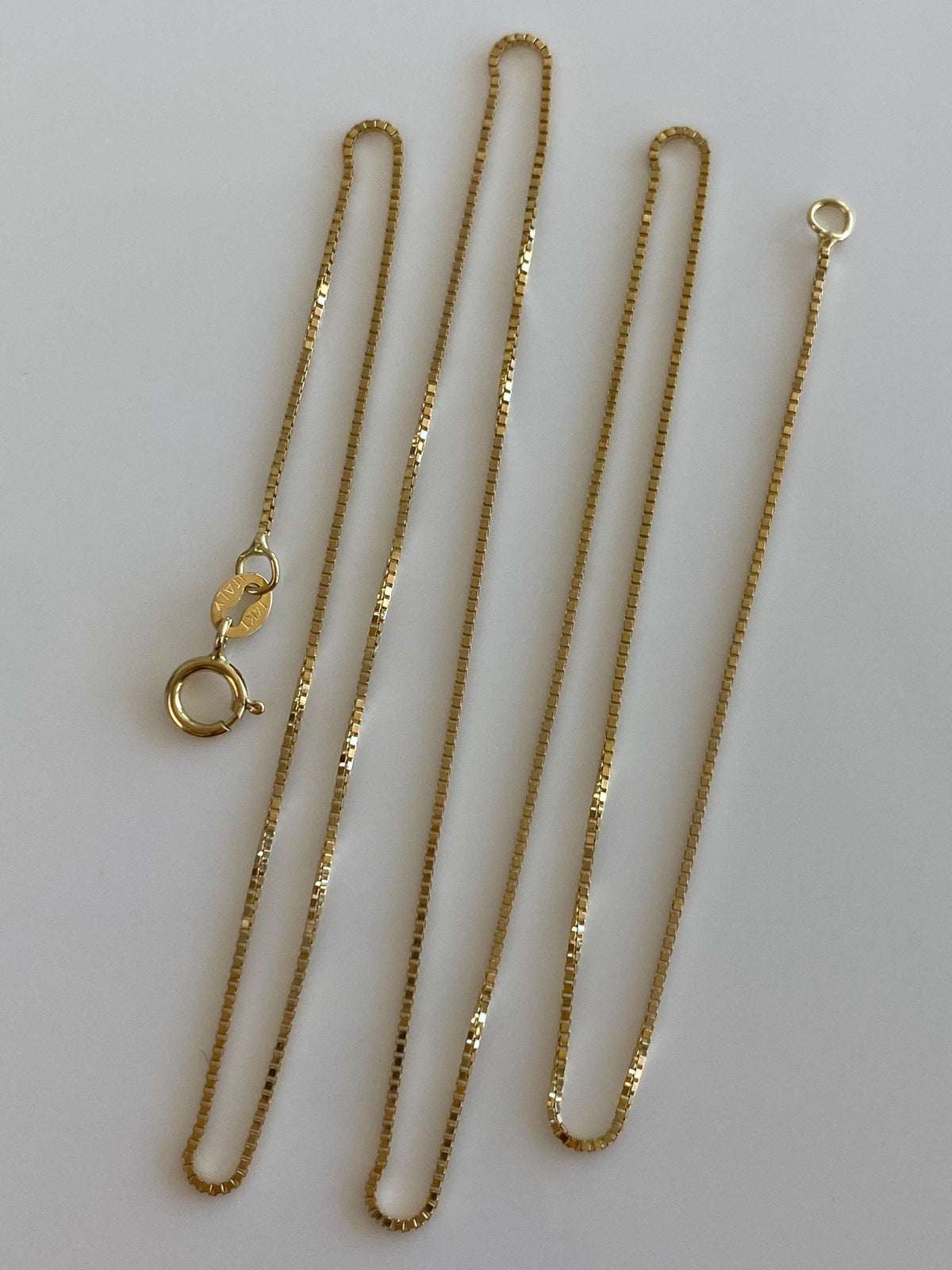 Vintage Solid 14k Yellow Gold Dainty Box Chain Necklace - 18 inches