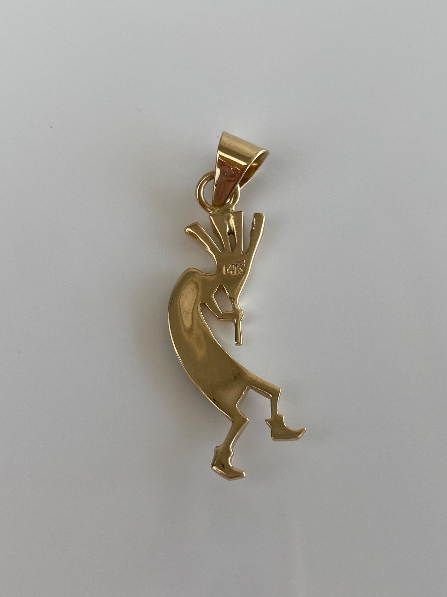Solid 14k Yellow Gold Turquoise Inlay Kokopeli Charm