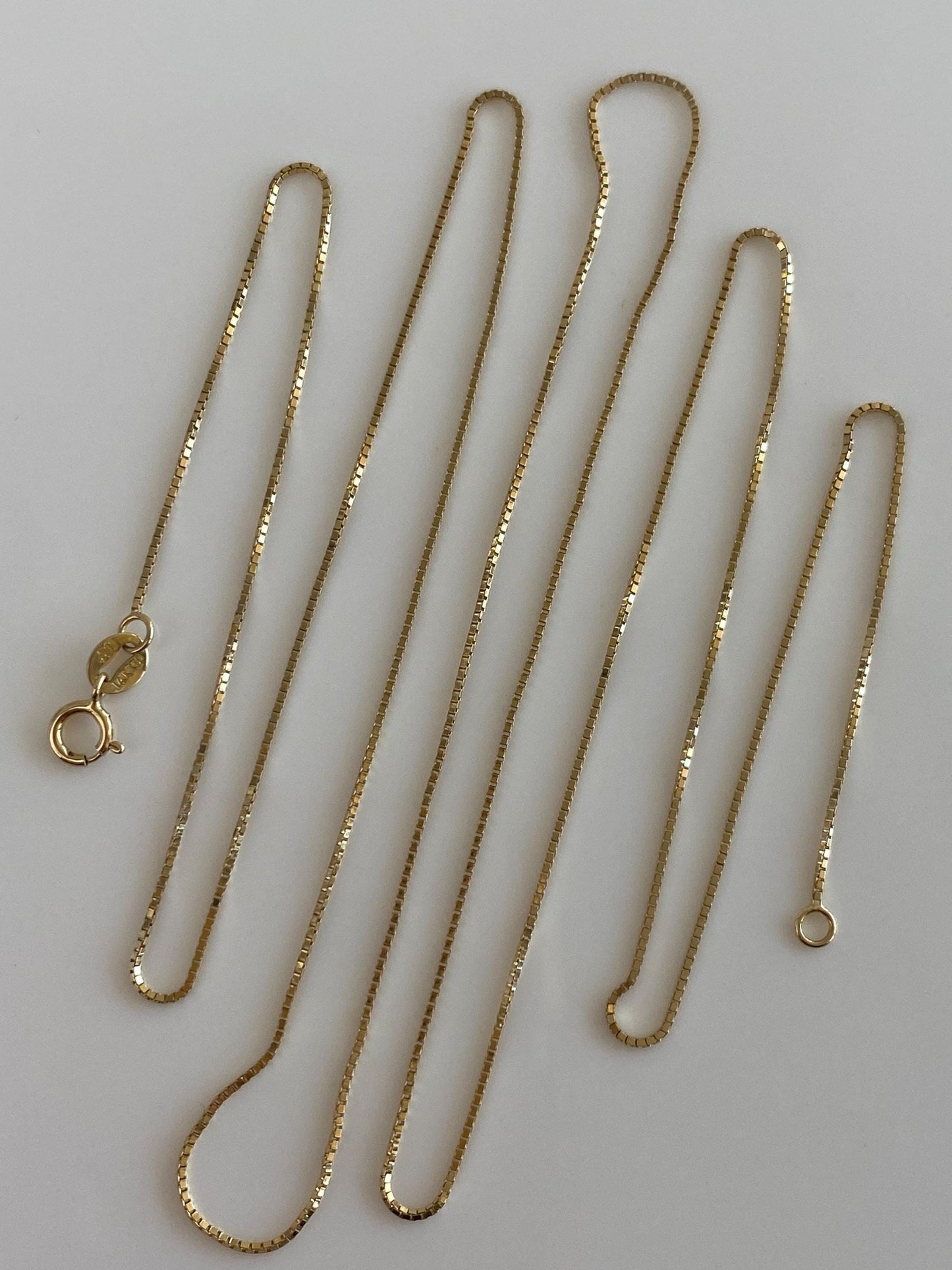 Vintage Solid 14k Yellow Gold Long Slim Box Chain Necklace - 25.5 inches