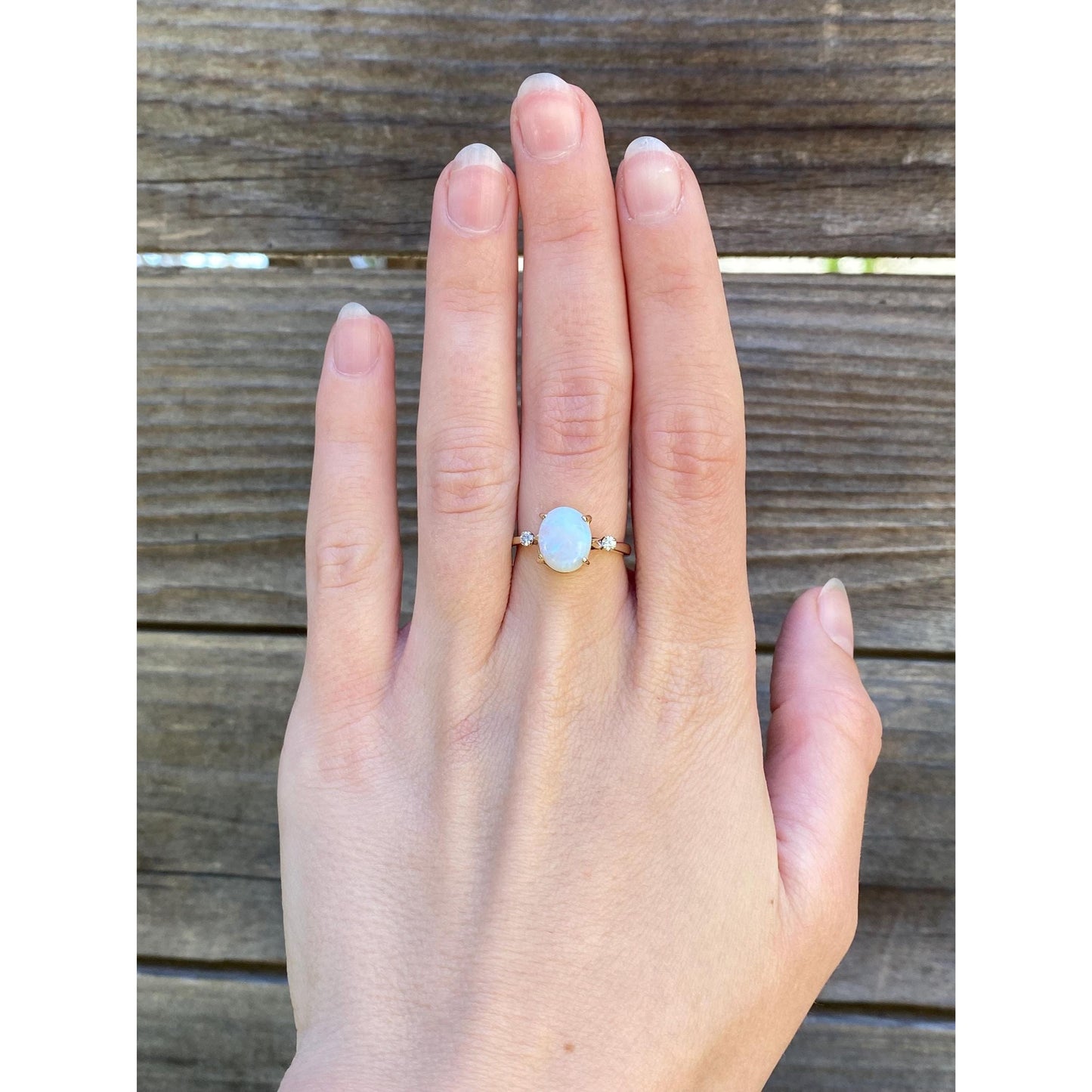 Vintage Solid 14k Yellow Gold Diamond Opal Ring - Size 5.75