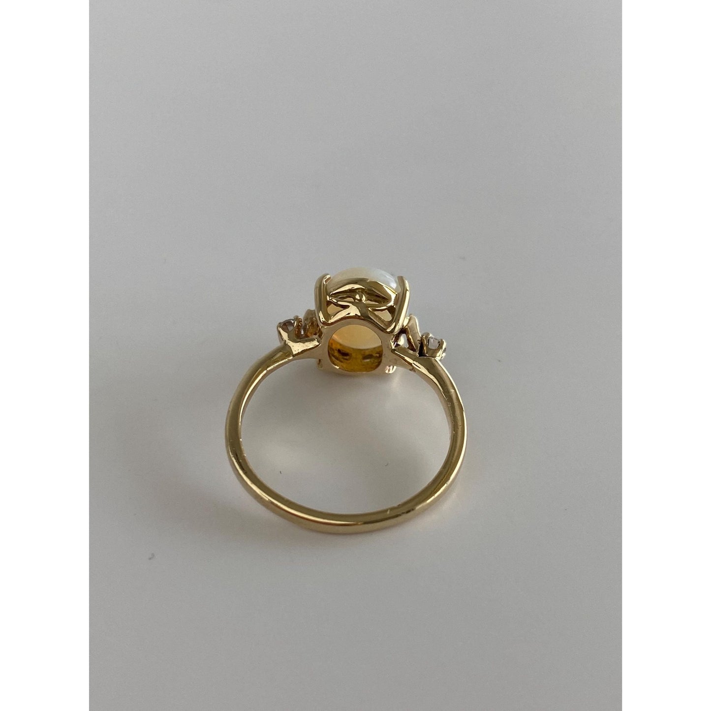 Vintage Solid 14k Yellow Gold Diamond Opal Ring - Size 5.75