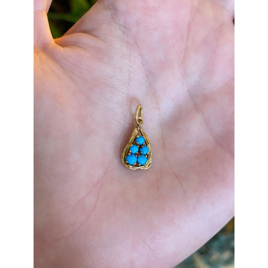 Solid 18k Yellow Gold Turquoise Cluster Charm