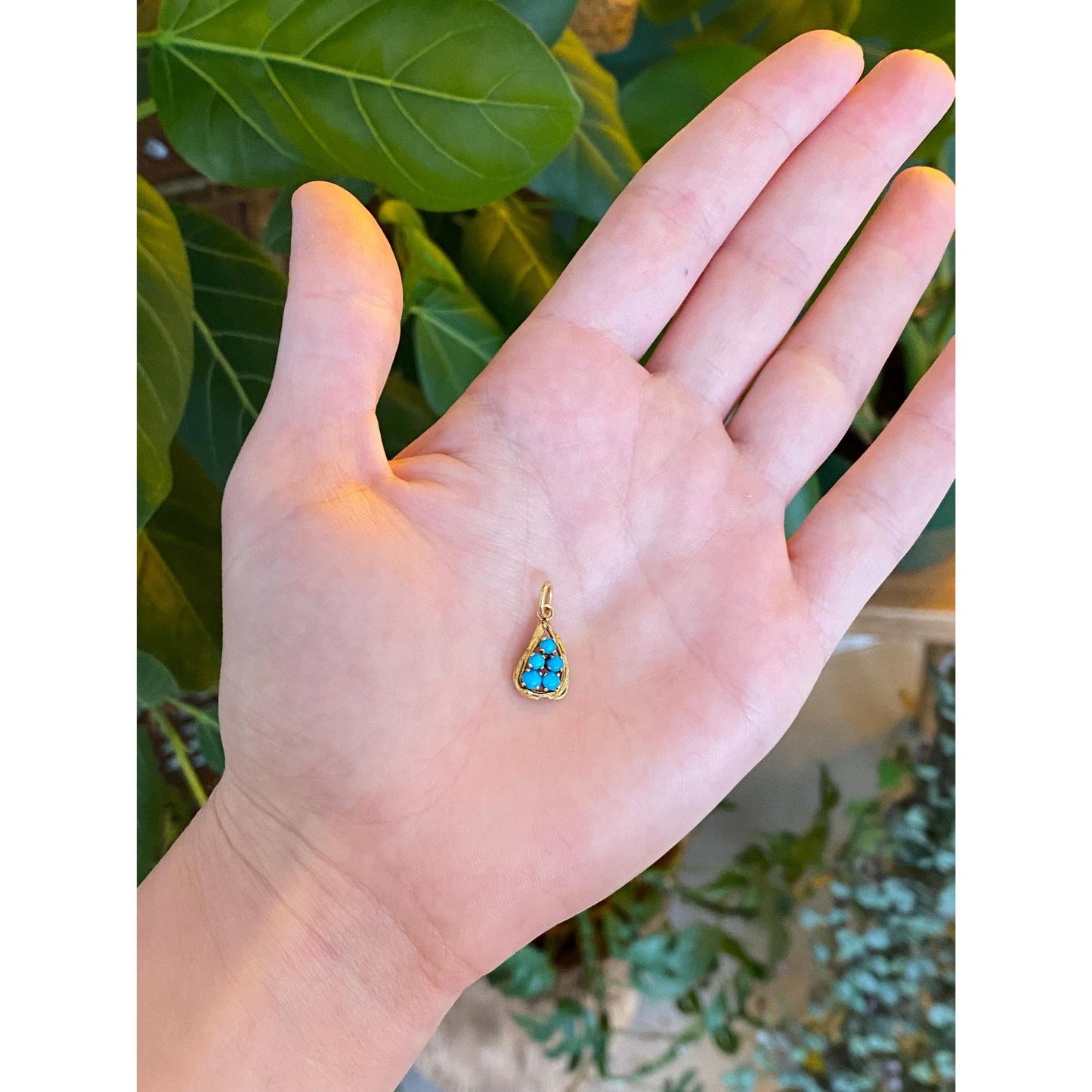 Solid 18k Yellow Gold Turquoise Cluster Charm